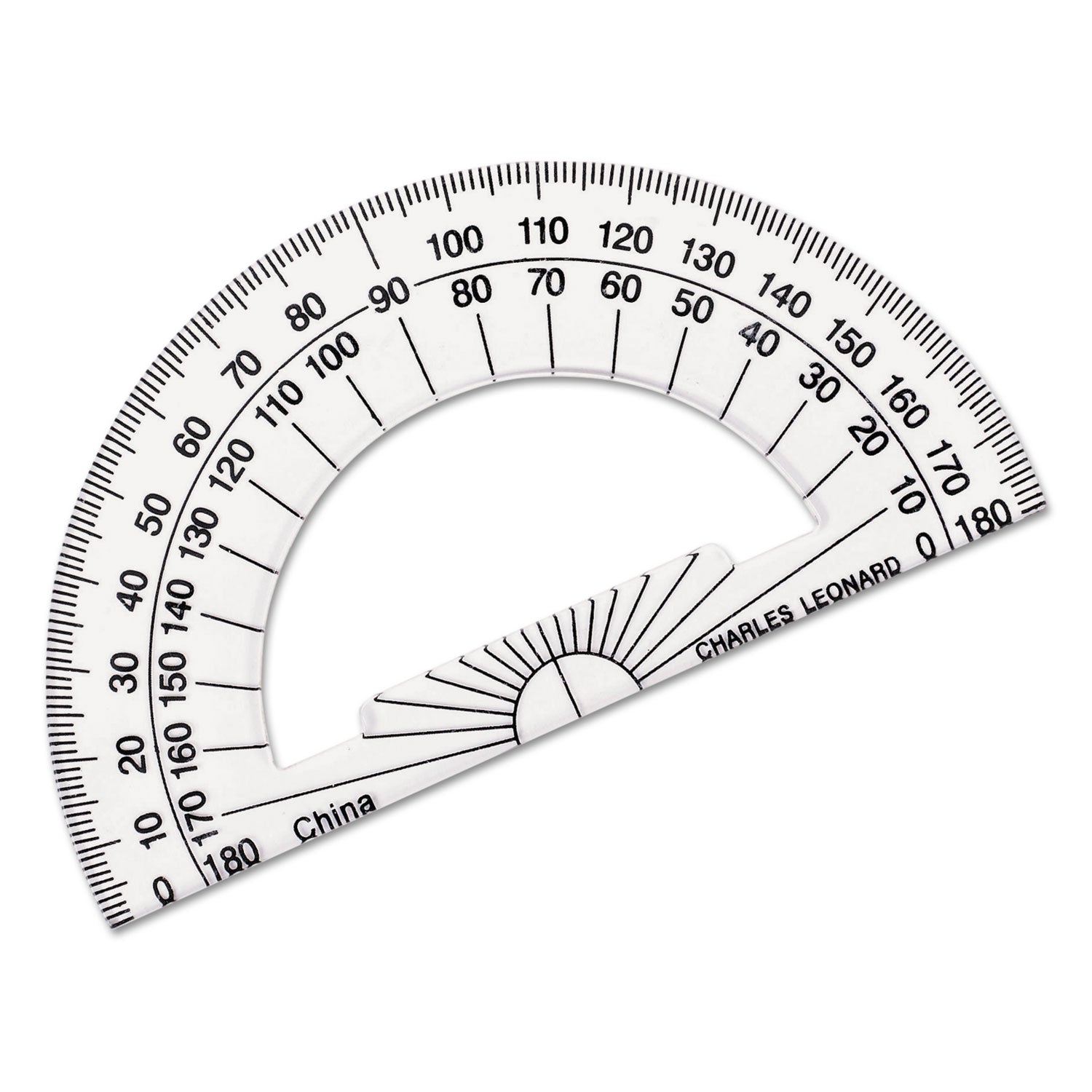Open Center Protractor, Plastic, 4" Base, Clear, Dozen -