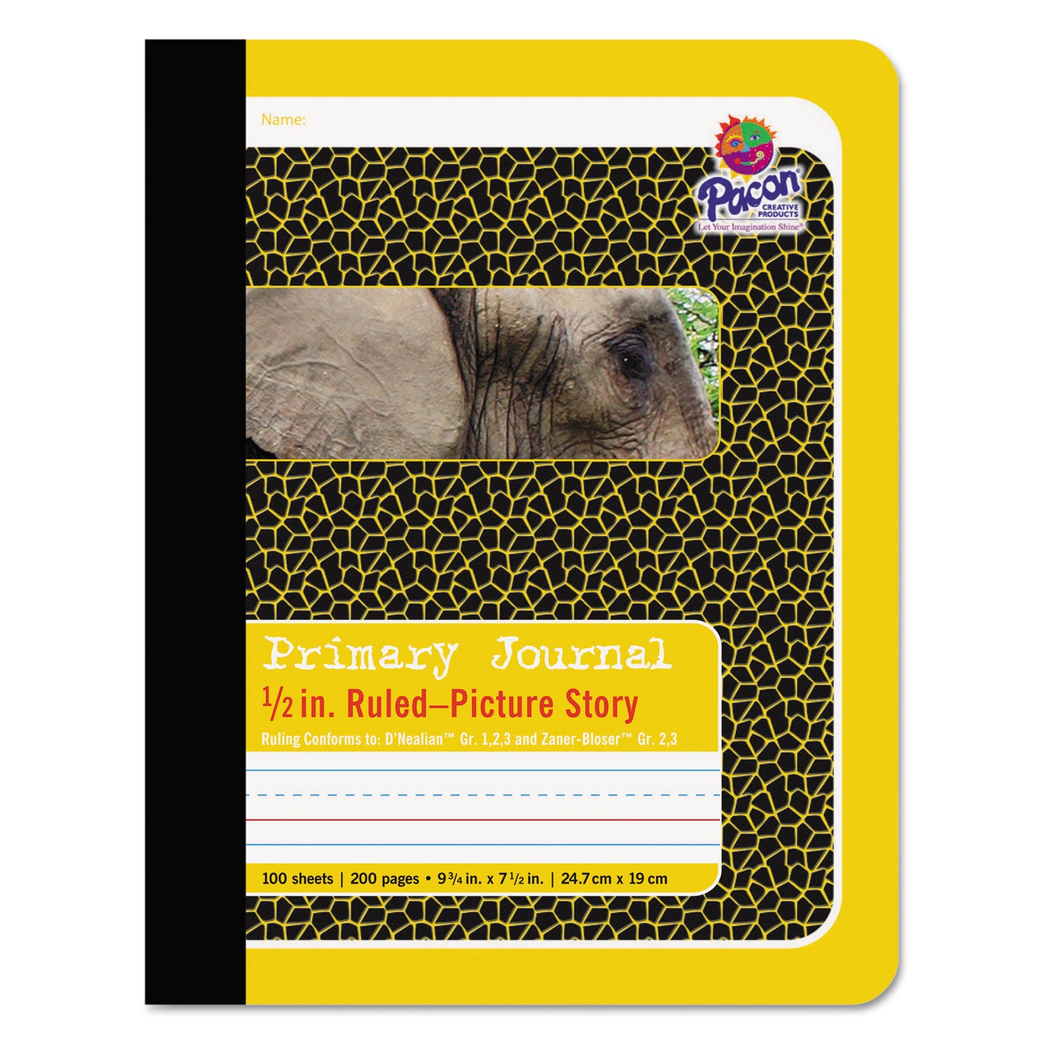 Primary Journal, D'Nealian 1-3, Zaner-Bloser 2-3, Manuscript Format, Yellow Cover, (100) 9.75 x 7.5 Sheets -