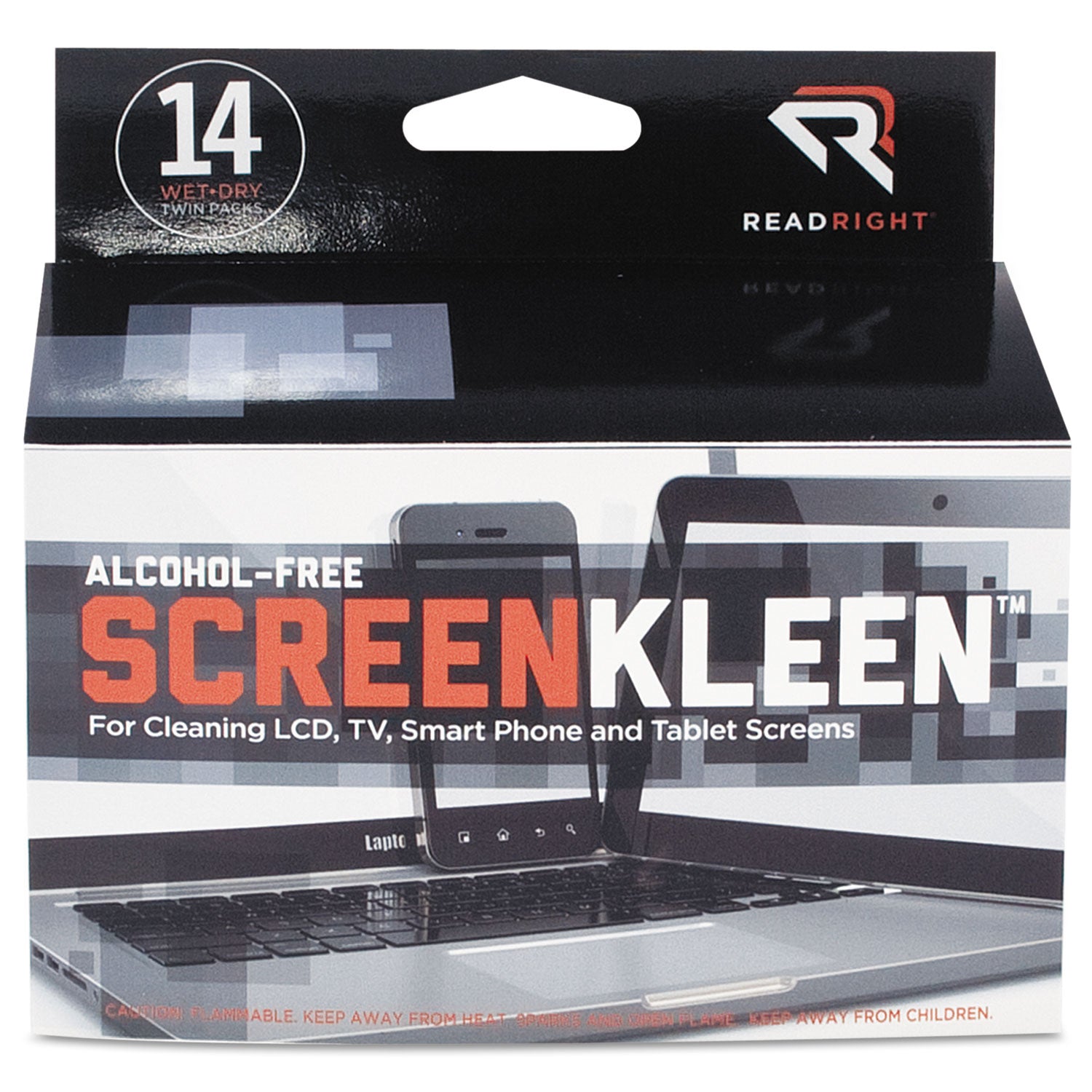 ScreenKleen Alcohol-Free Wipes, Cloth, 5 x 5, Unscented, 14/Box -