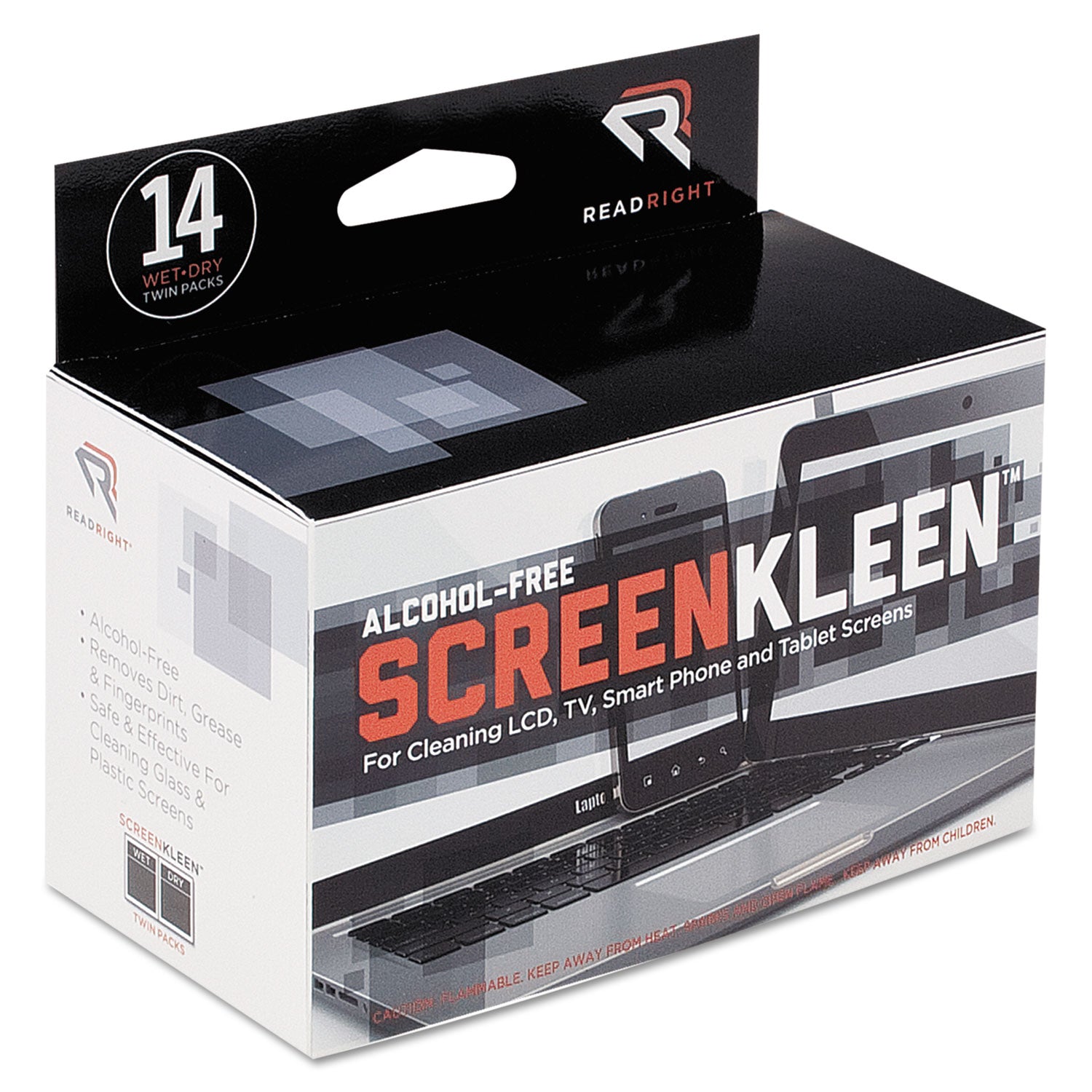 ScreenKleen Alcohol-Free Wipes, Cloth, 5 x 5, Unscented, 14/Box -