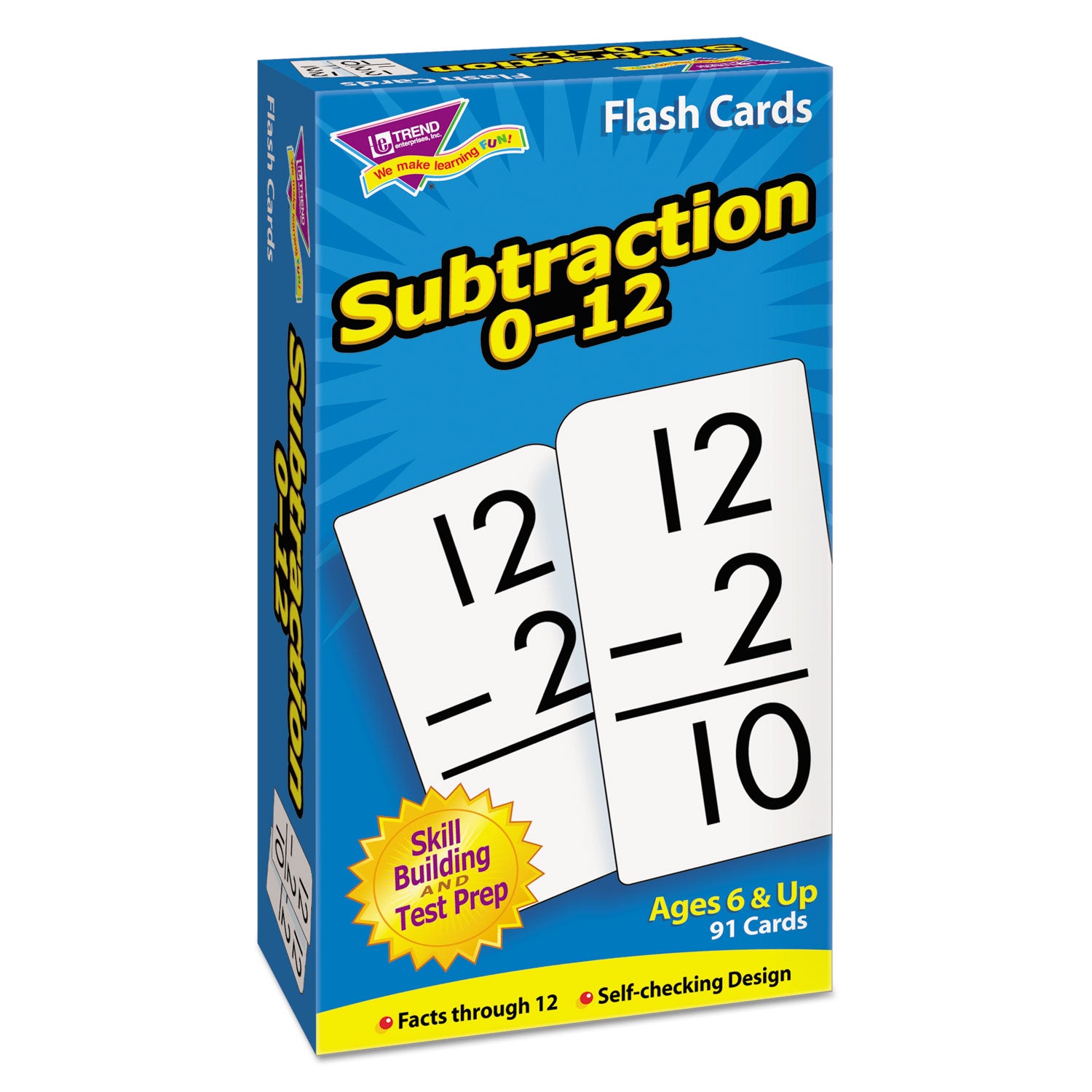 Skill Drill Flash Cards, Subtraction, 3 x 6, Black and White, 91/Pack -