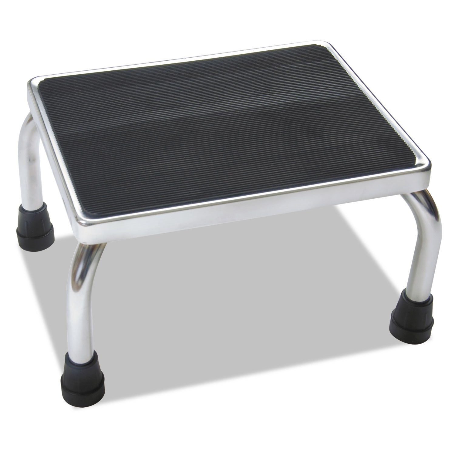 Foot Stool, 1-Step, 350 lb Capacity, 16 x 12 x 8.25, Steel, Chrome/Black Mat -