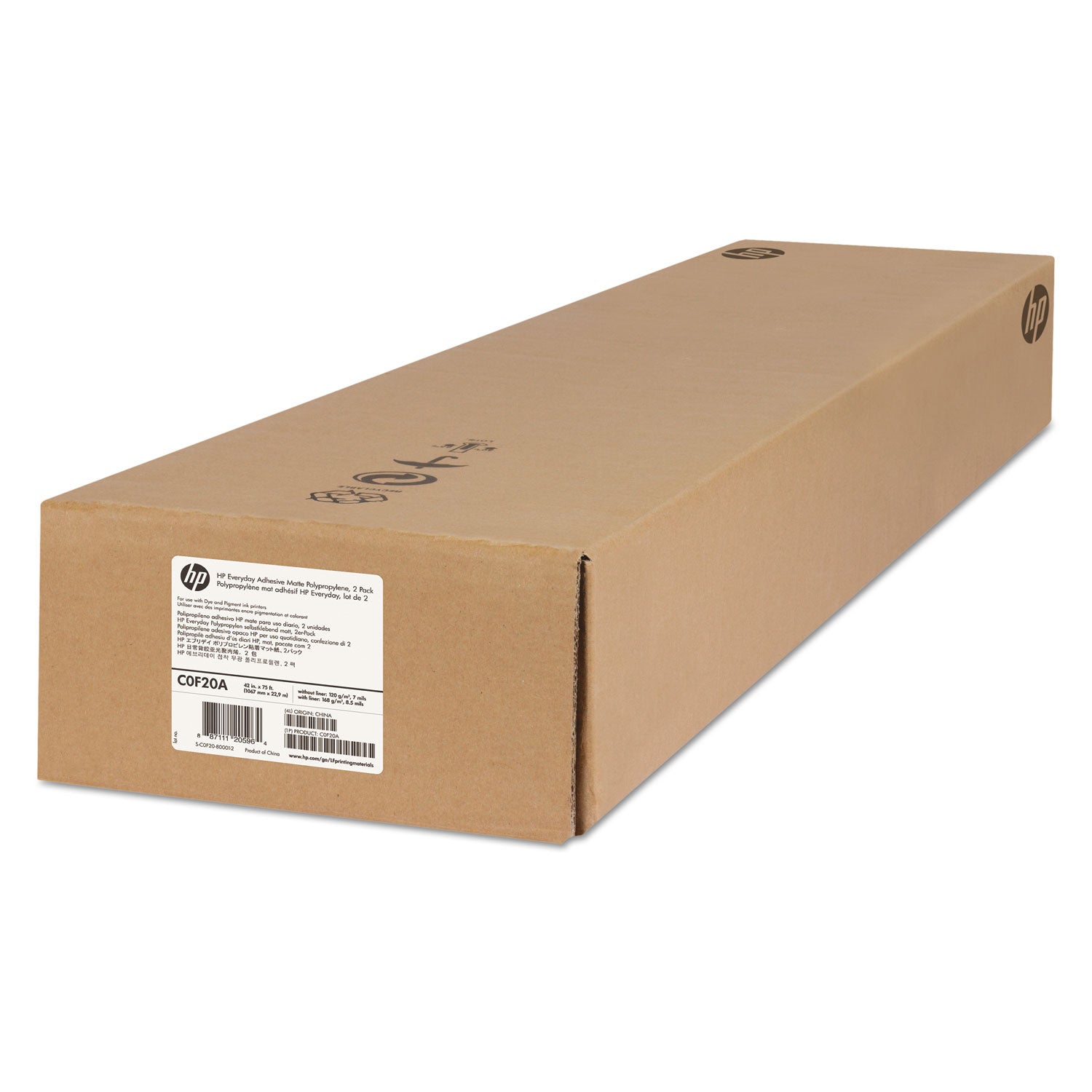 Everyday Adhesive Matte Polypropylene, 2" Core, 42" x 75 ft, Matte White, 2/Pack -