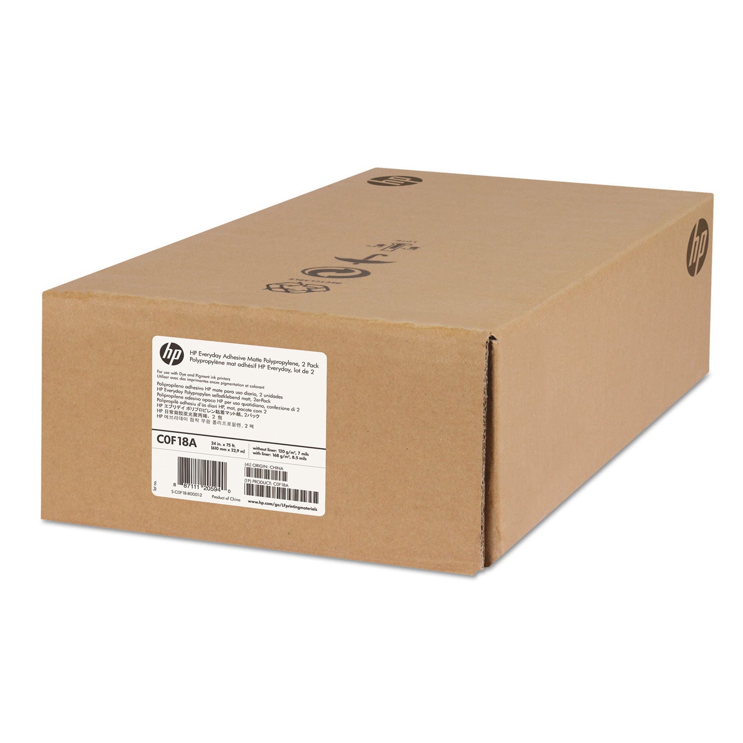 Everyday Adhesive Matte Polypropylene, 2" Core, 24" x 75 ft, Matte White, 2/Pack -