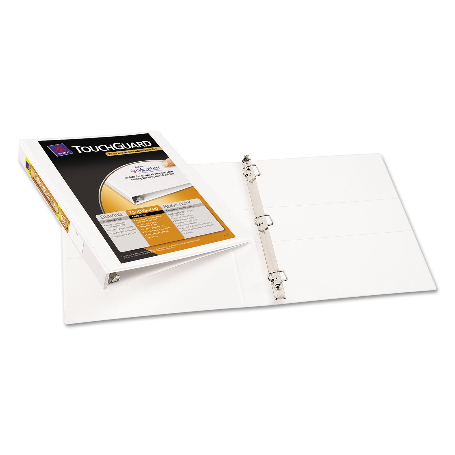 TouchGuard Protection Heavy-Duty View Binders with Slant Rings, 3 Rings, 1" Capacity, 11 x 8.5, White -