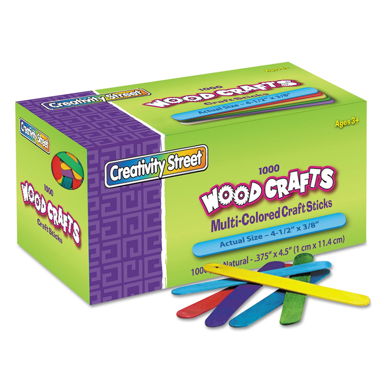 Colored Wood Craft Sticks, 4.5" x 0.38", Assorted, 1,000/Box -
