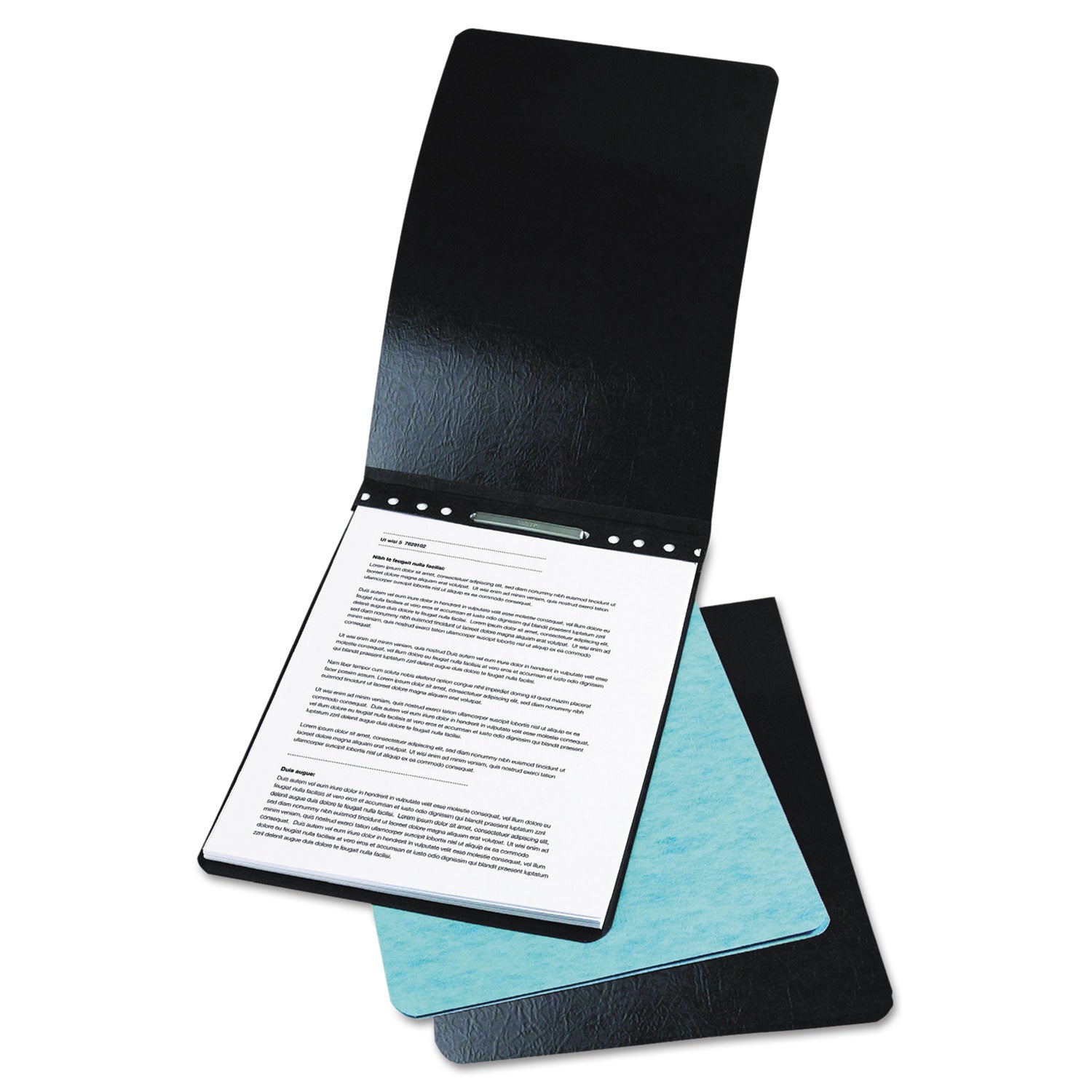 PRESSTEX Report Cover w/Tyvek Reinforced Hinge, Top Bound, Two-Piece Prong Fastener, 3" Capacity, 8.5 x 11, Black/Black -