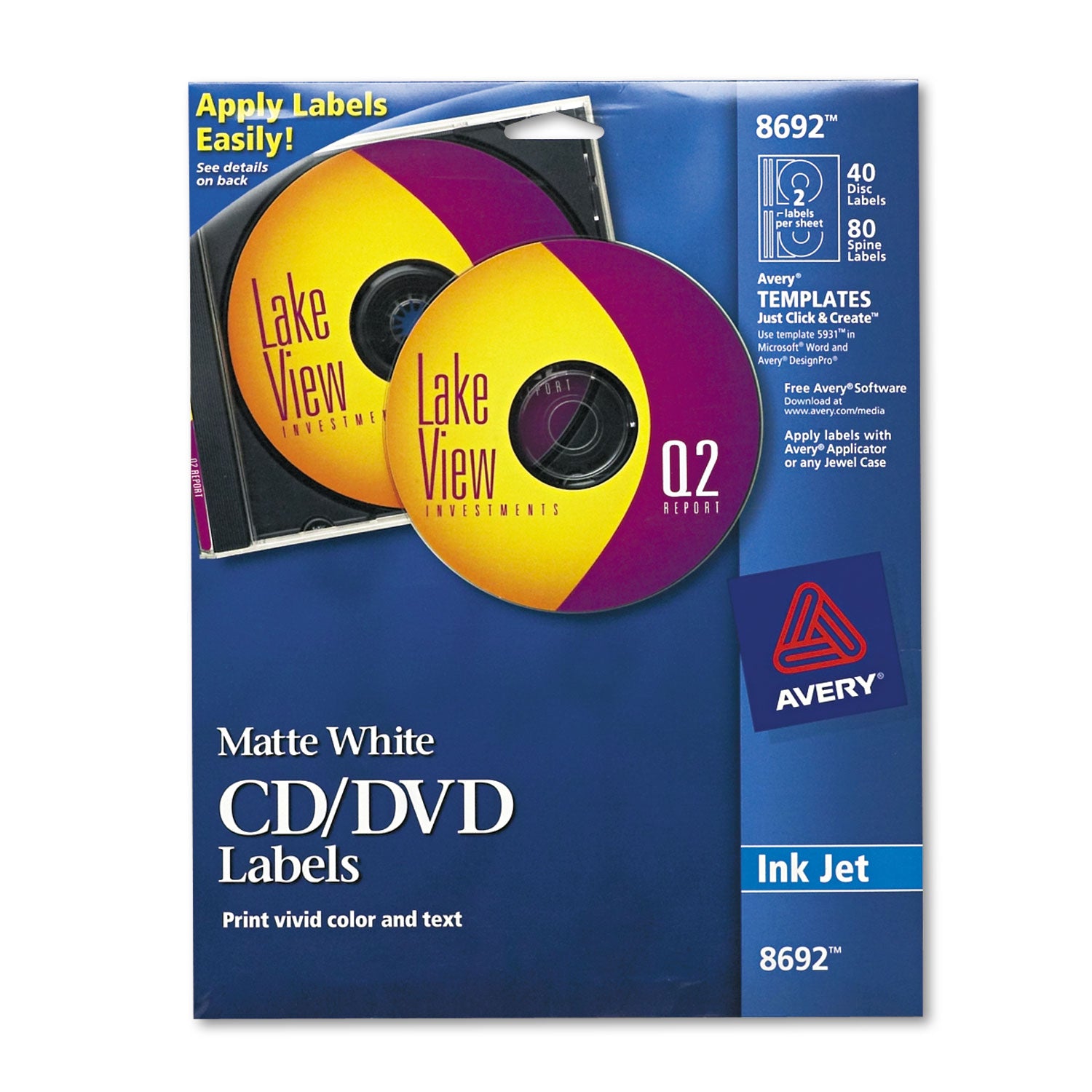 Inkjet CD Labels, Matte White, 40/Pack -