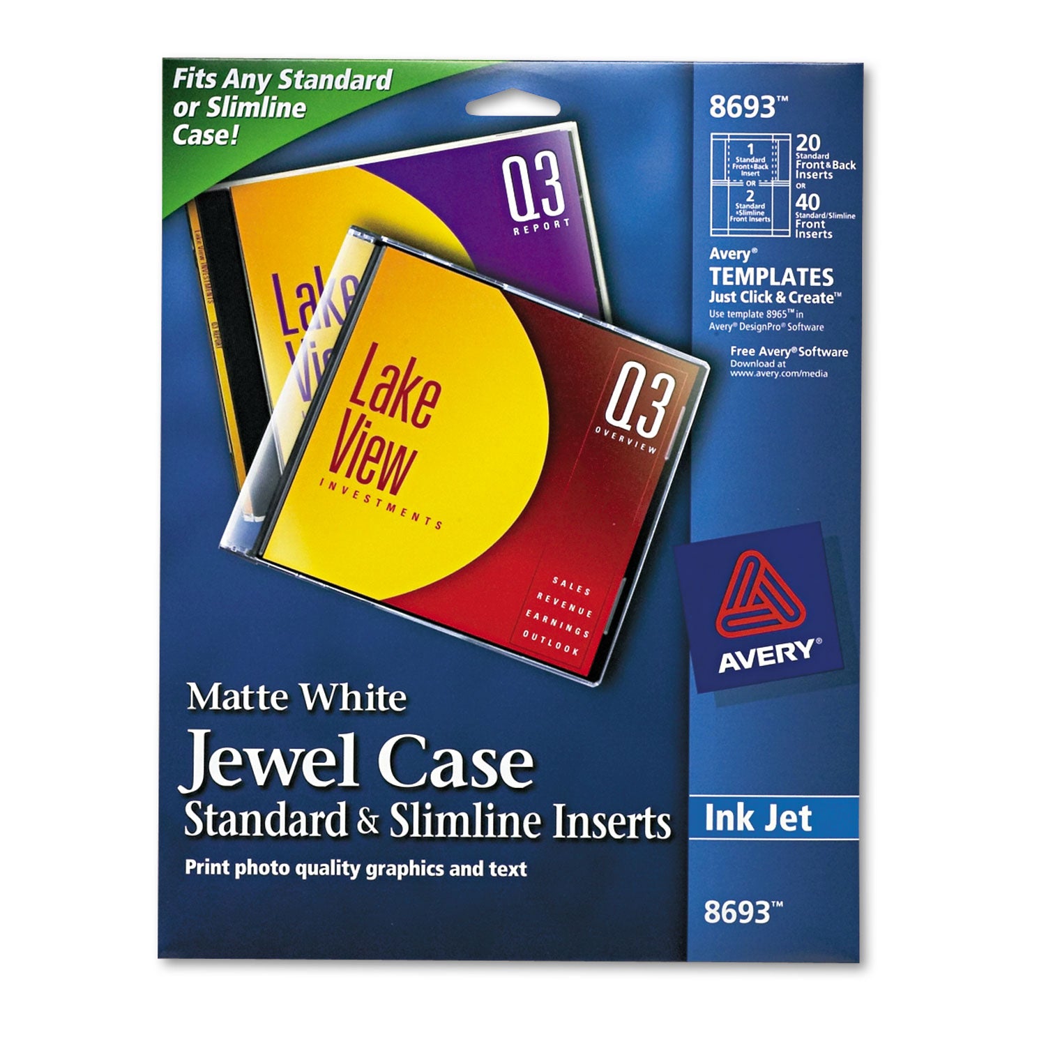 Inkjet CD/DVD Jewel Case Inserts, Matte White, 20/Pack -