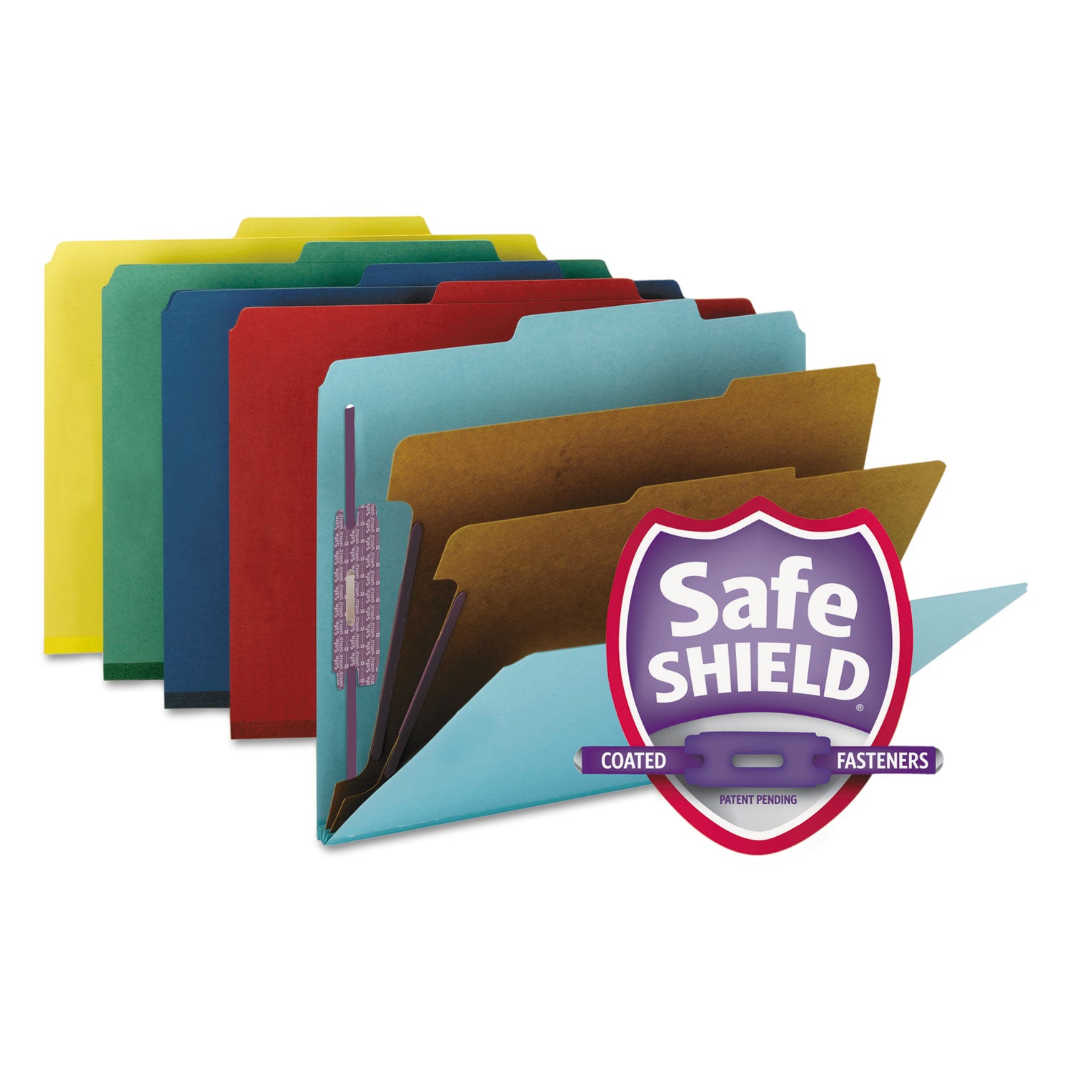 Six-Section Pressboard Top Tab Classification Folders, Six SafeSHIELD Fasteners, 2 Dividers, Letter Size, Assorted, 10/Box -