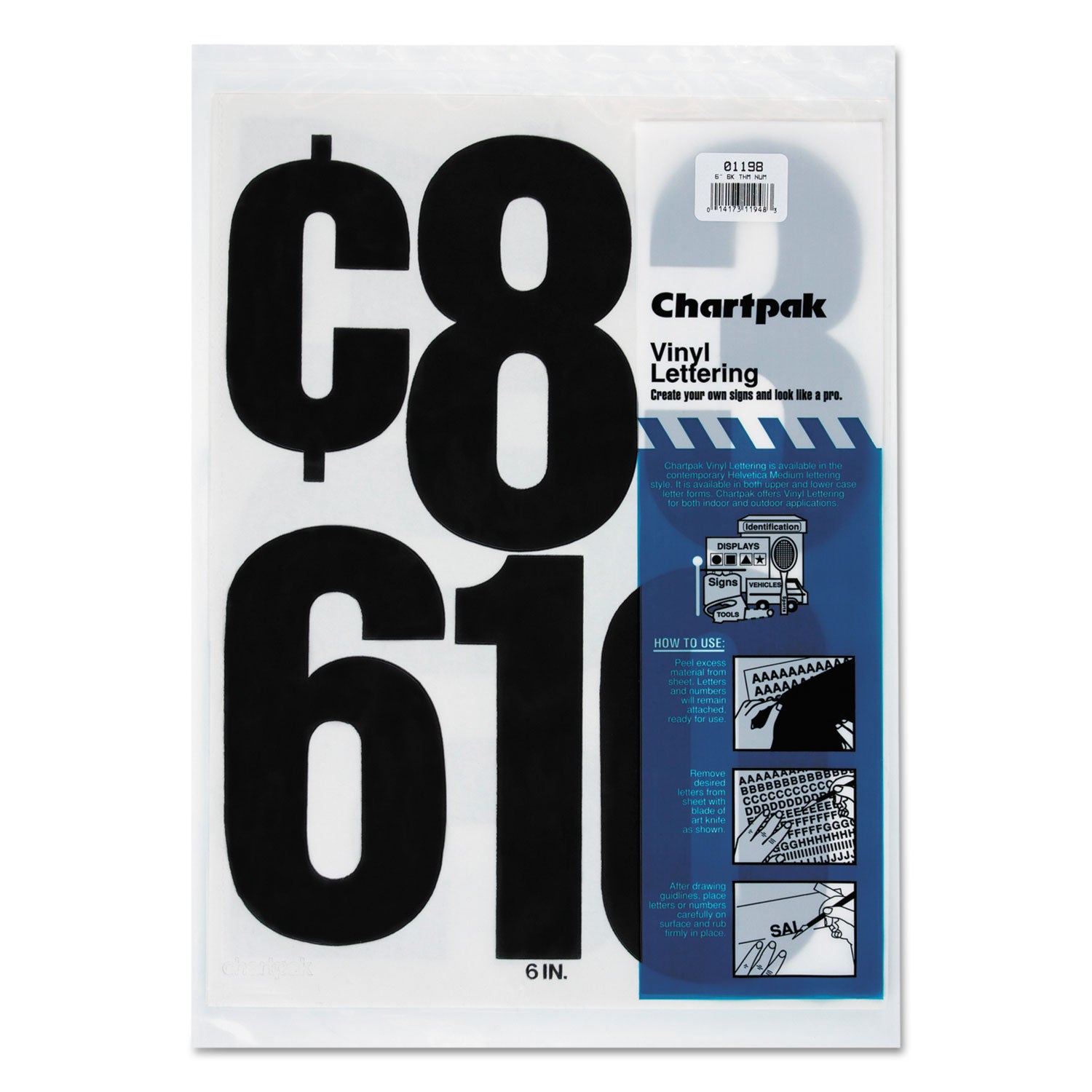 Press-On Vinyl Numbers, Self Adhesive, Black, 6"h, 21/Pack -
