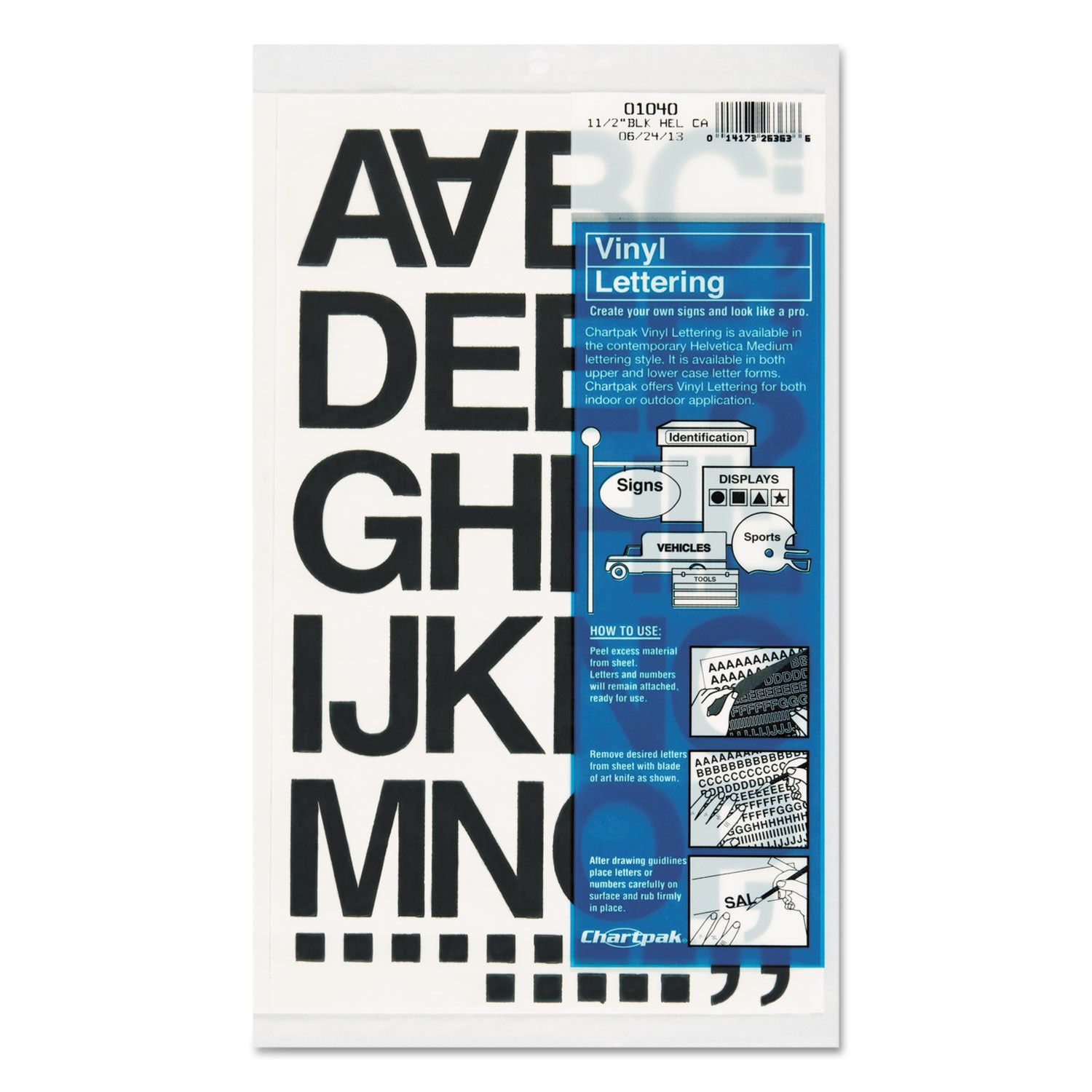 Press-On Vinyl Letters and Numbers, Self Adhesive, Black, 1.5"h, 37 Letters and Numbers -