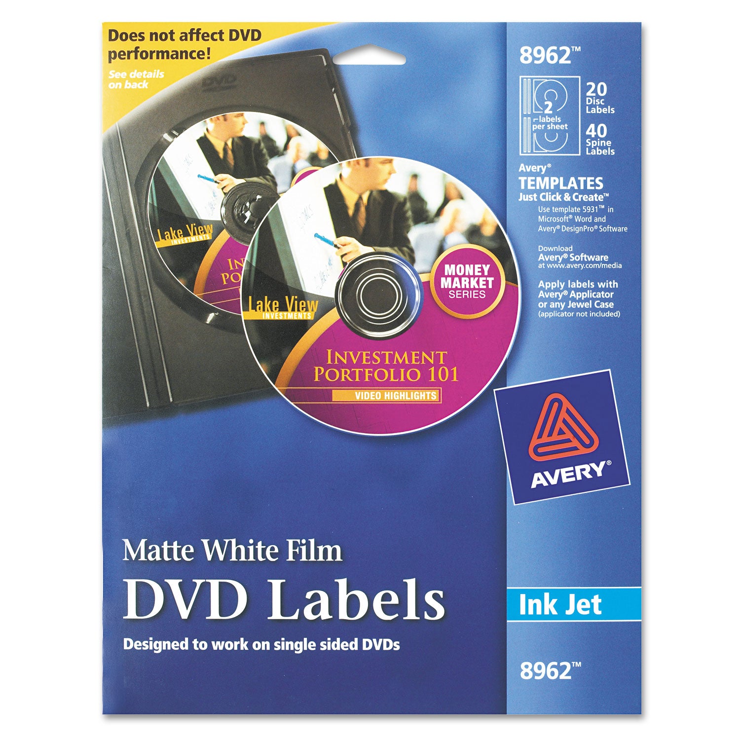 Inkjet DVD Labels, Matte White, 20/Pack -