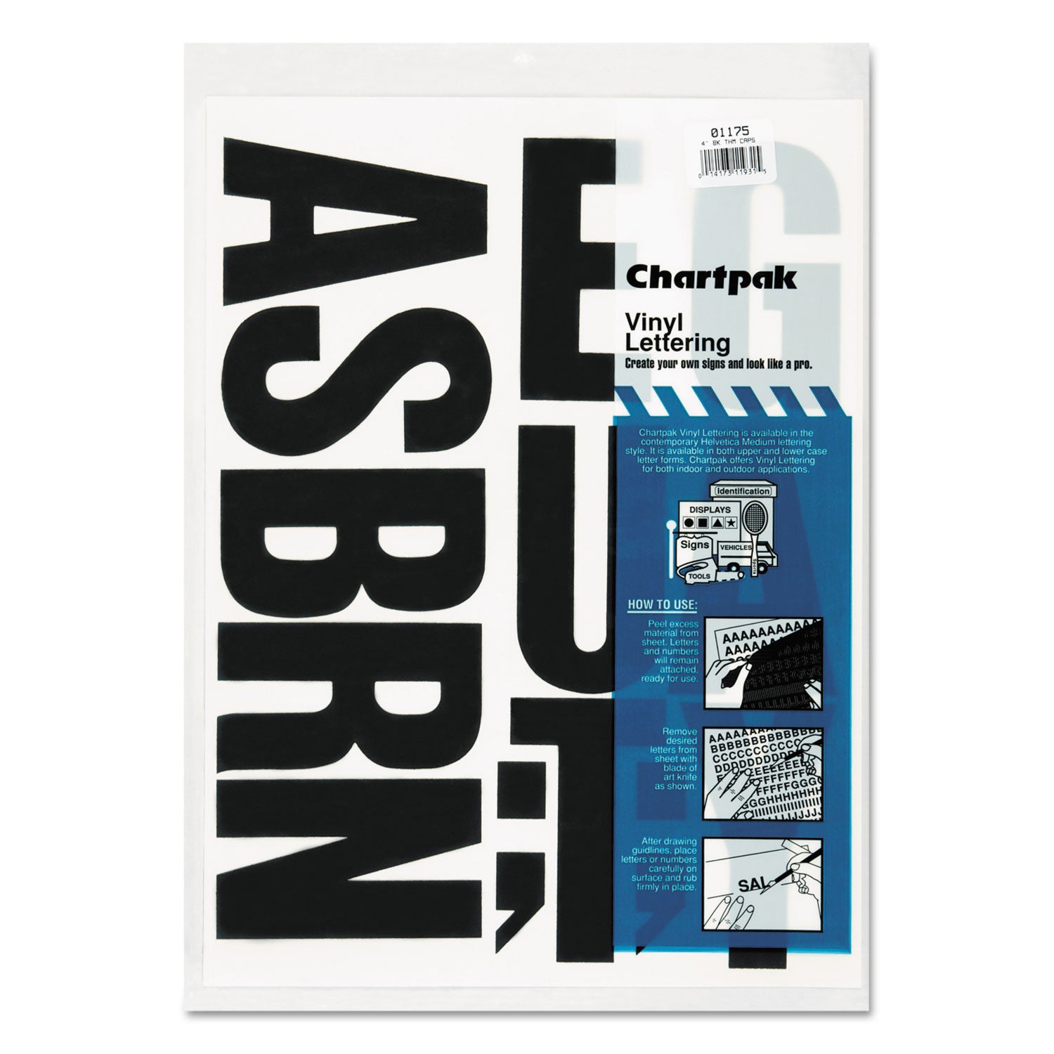 Press-On Vinyl Uppercase Letters, Self Adhesive, Black, 4"h, 58/Pack -