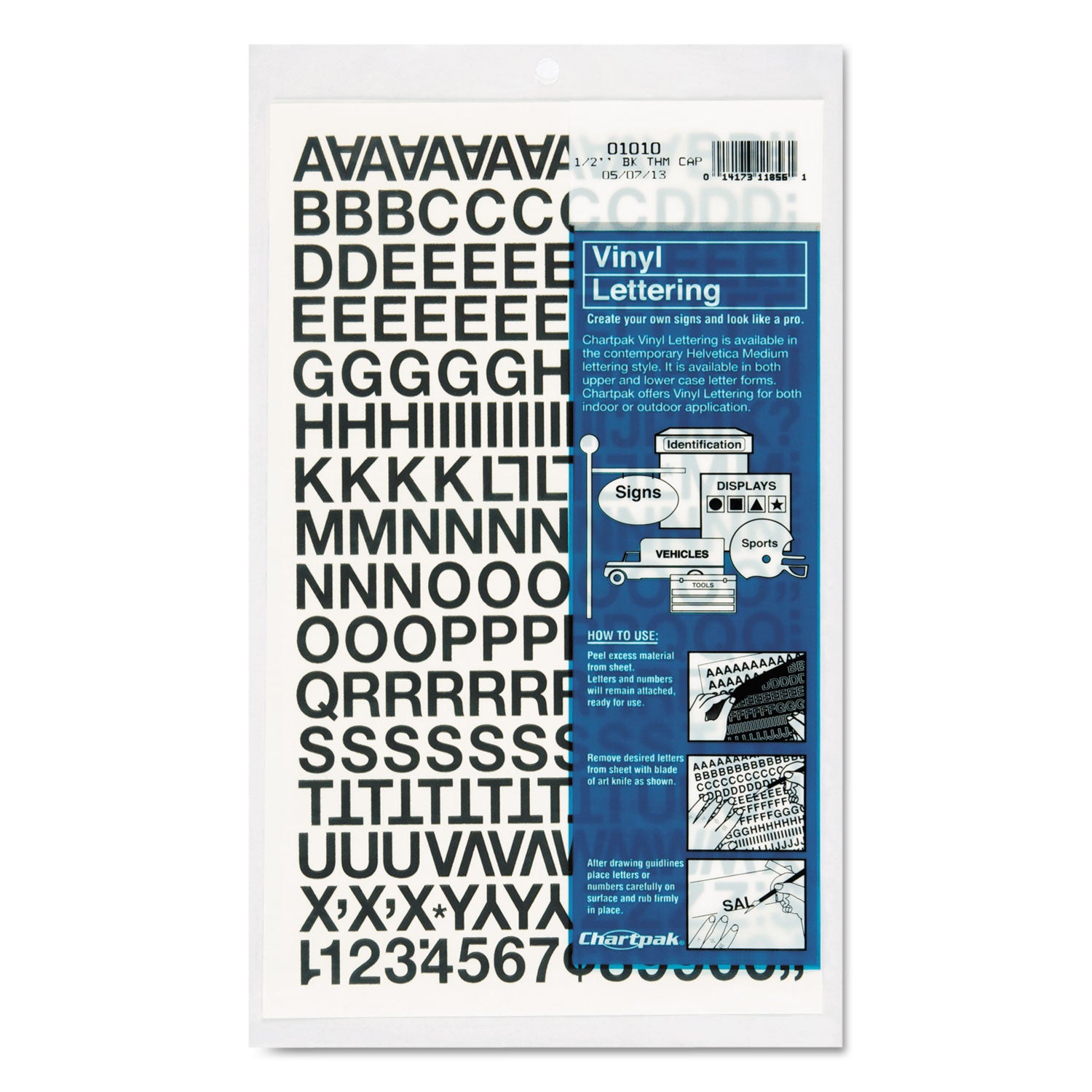 Press-On Vinyl Letters and Numbers, Self Adhesive, Black, 0.5"h, 201/Pack -
