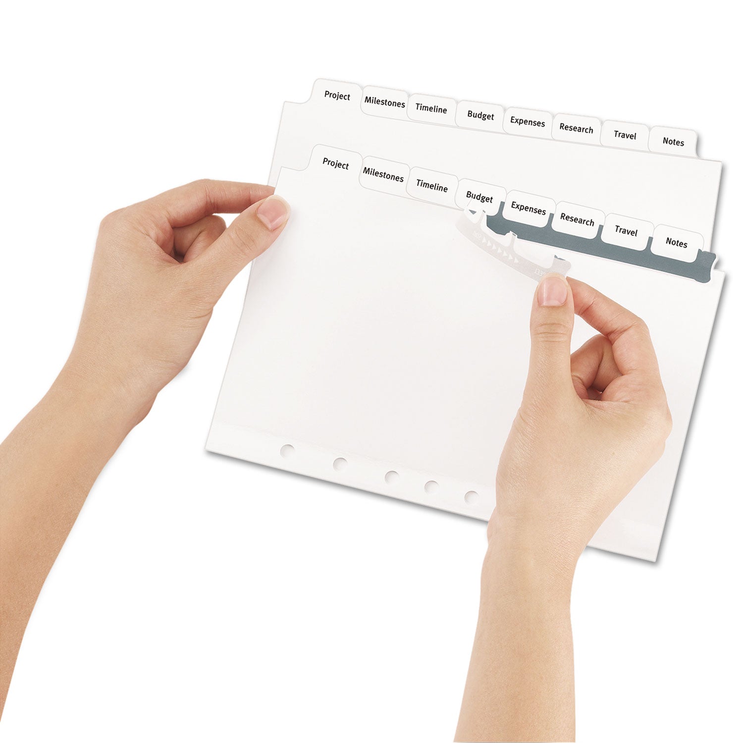 Print and Apply Index Maker Clear Label Dividers with Label Strip/White Tabs, 7-Hole Punched, 8-Tab, 8.5 x 5.5, White, 1 Set -