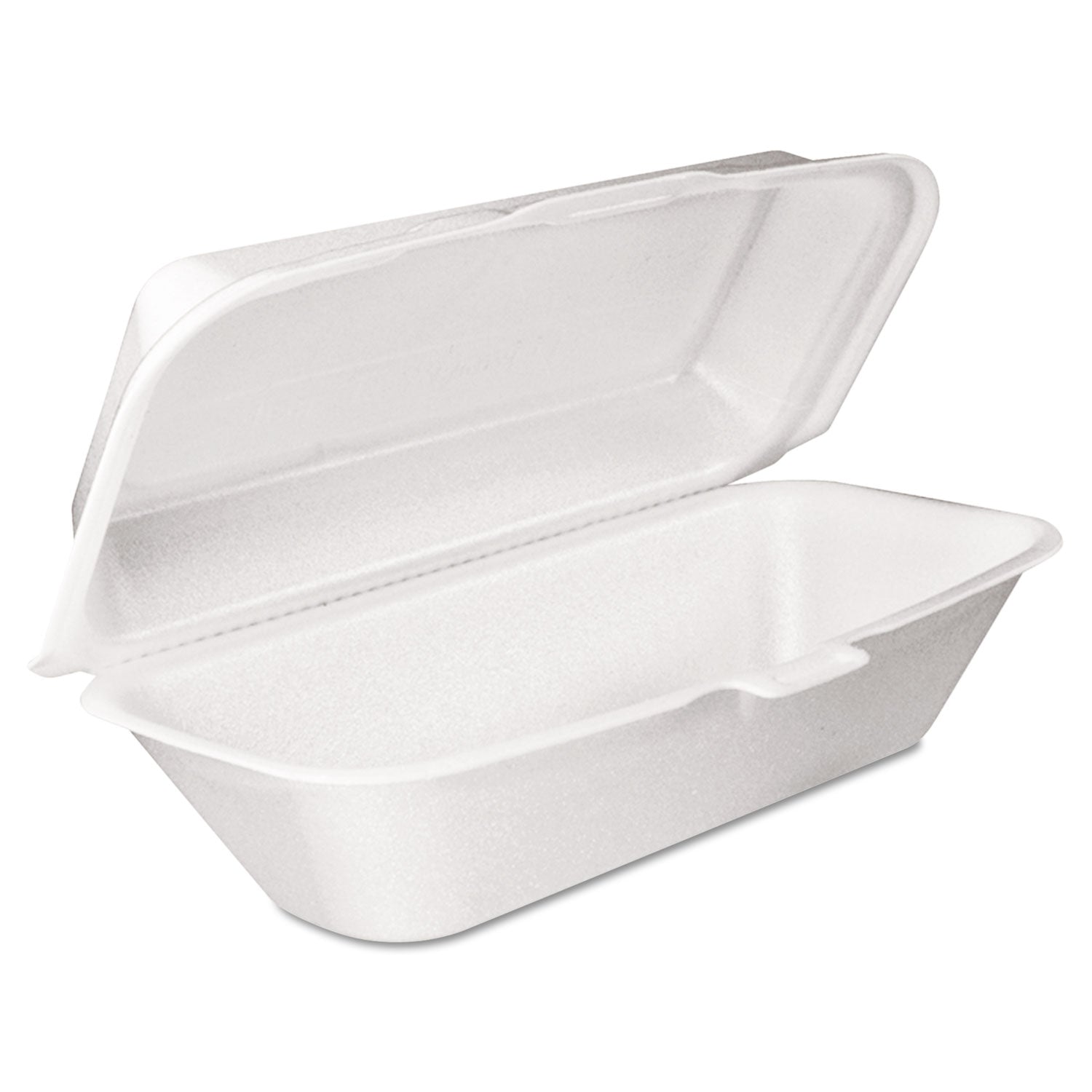 Foam Hinged Lid Container, Hoagie Container with Removable Lid, 5.3 x 9.8 x 3.3, White, 125/Bag, 4 Bags/Carton -