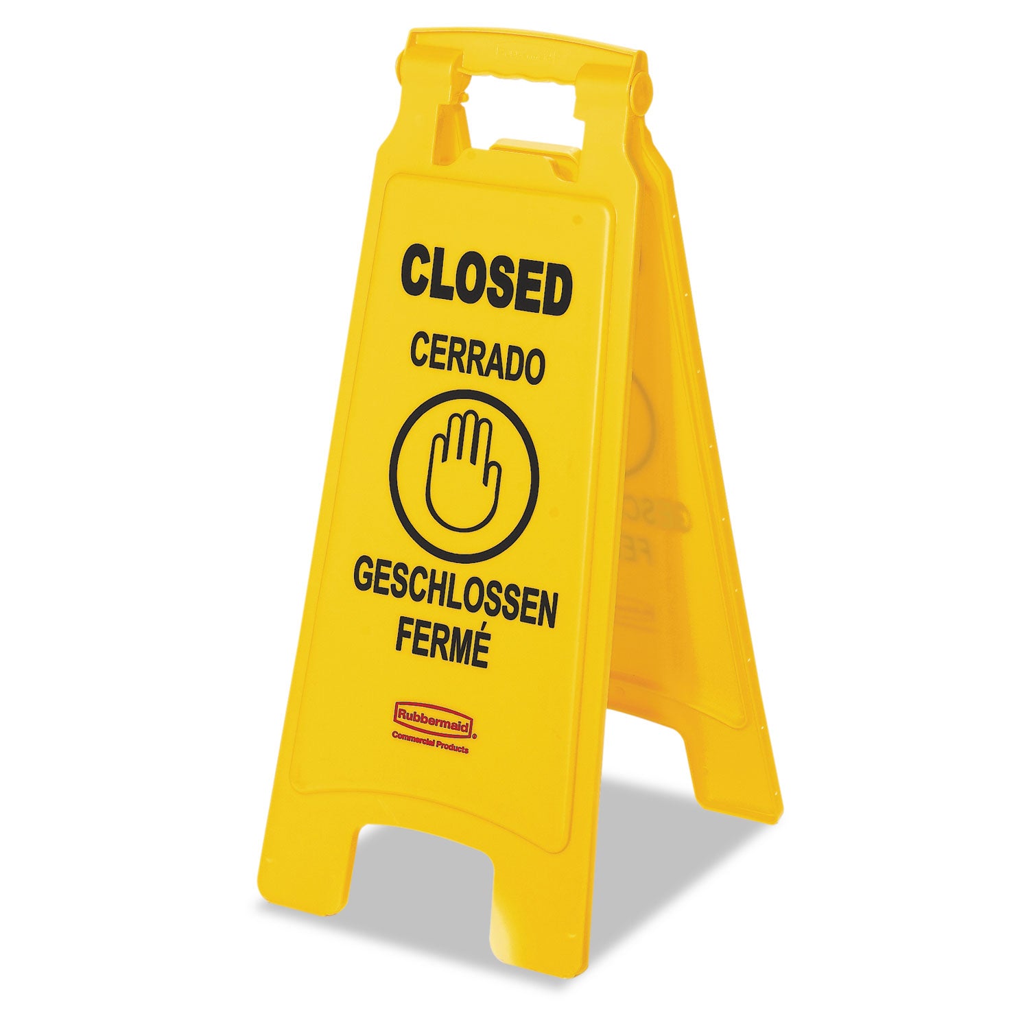 Multilingual "Closed" Sign, 2-Sided, 11 x 12 x 25, Yellow -