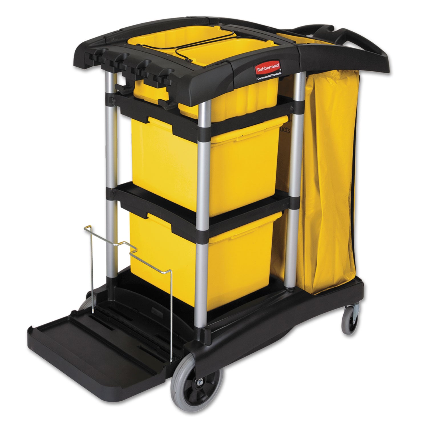 HYGEN Microfiber Healthcare Cleaning Cart, Plastic, 3 Shelves, 5 Bins, 22" x 48.25" x 44", Yellow/Black/Silver -