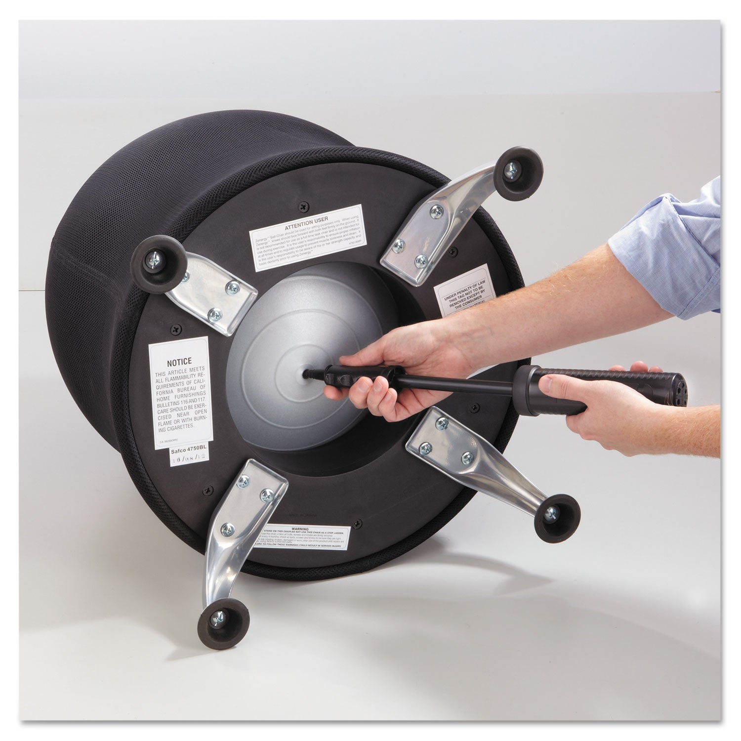 Zenergy Ball Chair, Backless, Supports Up to 250 lb, Black Fabric Seat, Silver Base -