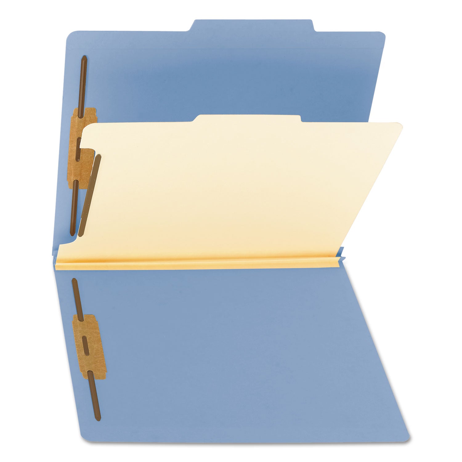 Top Tab Classification Folders, Four SafeSHIELD Fasteners, 2" Expansion, 1 Divider, Letter Size, Blue Exterior, 10/Box -