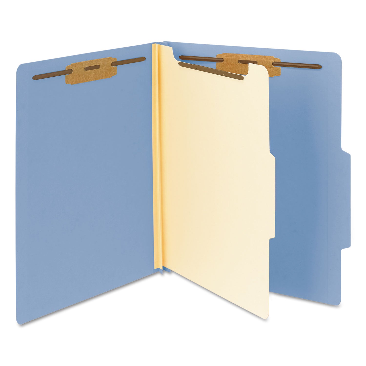 Top Tab Classification Folders, Four SafeSHIELD Fasteners, 2" Expansion, 1 Divider, Letter Size, Blue Exterior, 10/Box -