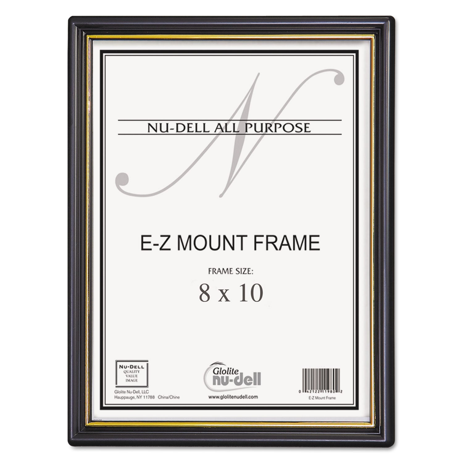 EZ Mount Document Frame with Trim Accent and Plastic Face, Plastic, 8 x 10, Black/Gold -