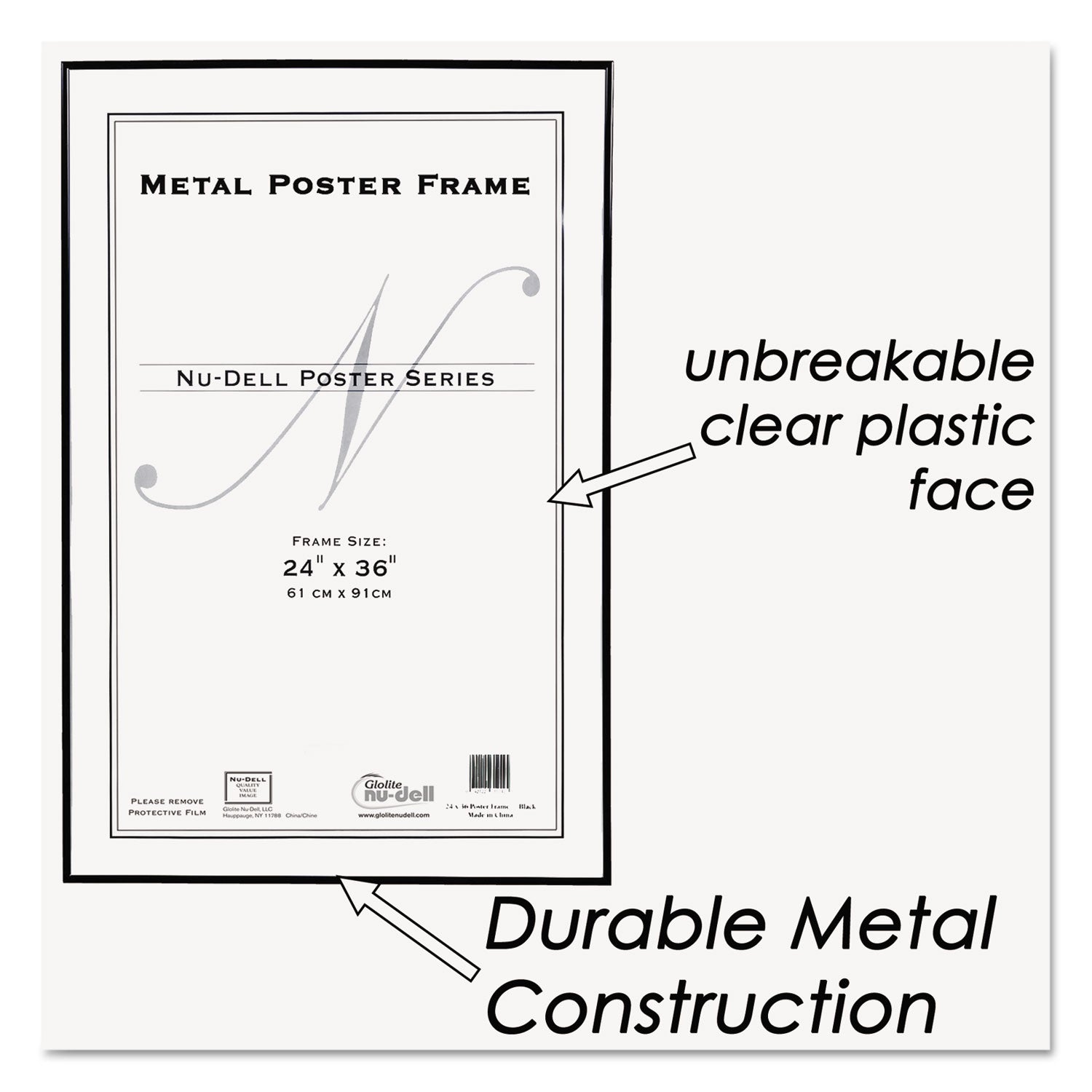 Metal Poster Frame, Plastic Face, 24 x 36, Black -