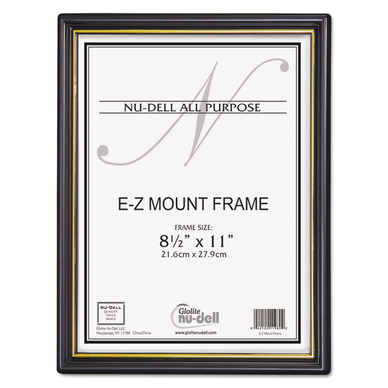 EZ Mount Document Frame with Trim Accent and Plastic Face, Plastic, 8.5 x 11 Insert, Black/Gold, 18/Carton -