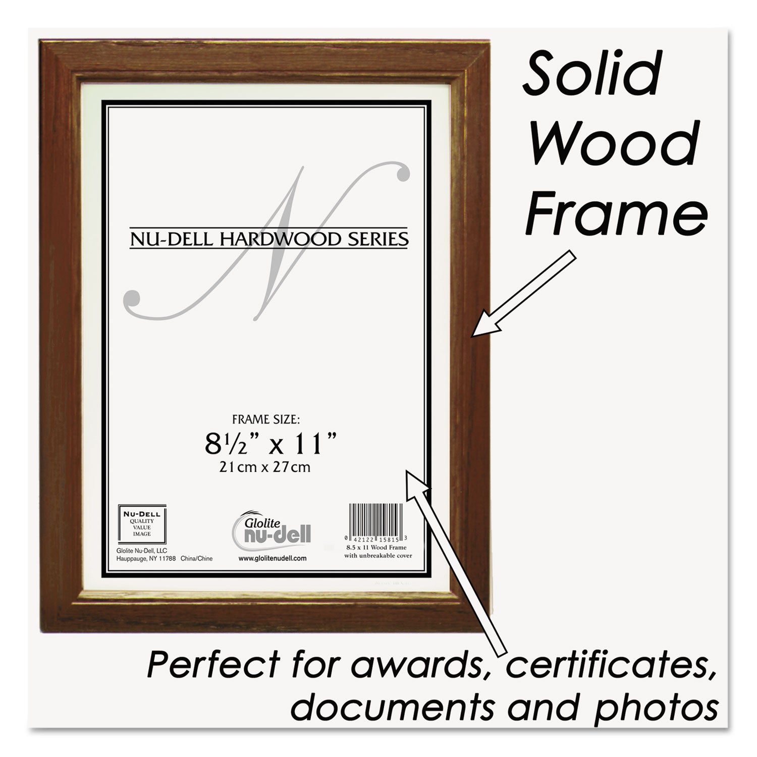Solid Oak Hardwood Frame, 8.5 x 11, Walnut Finish -