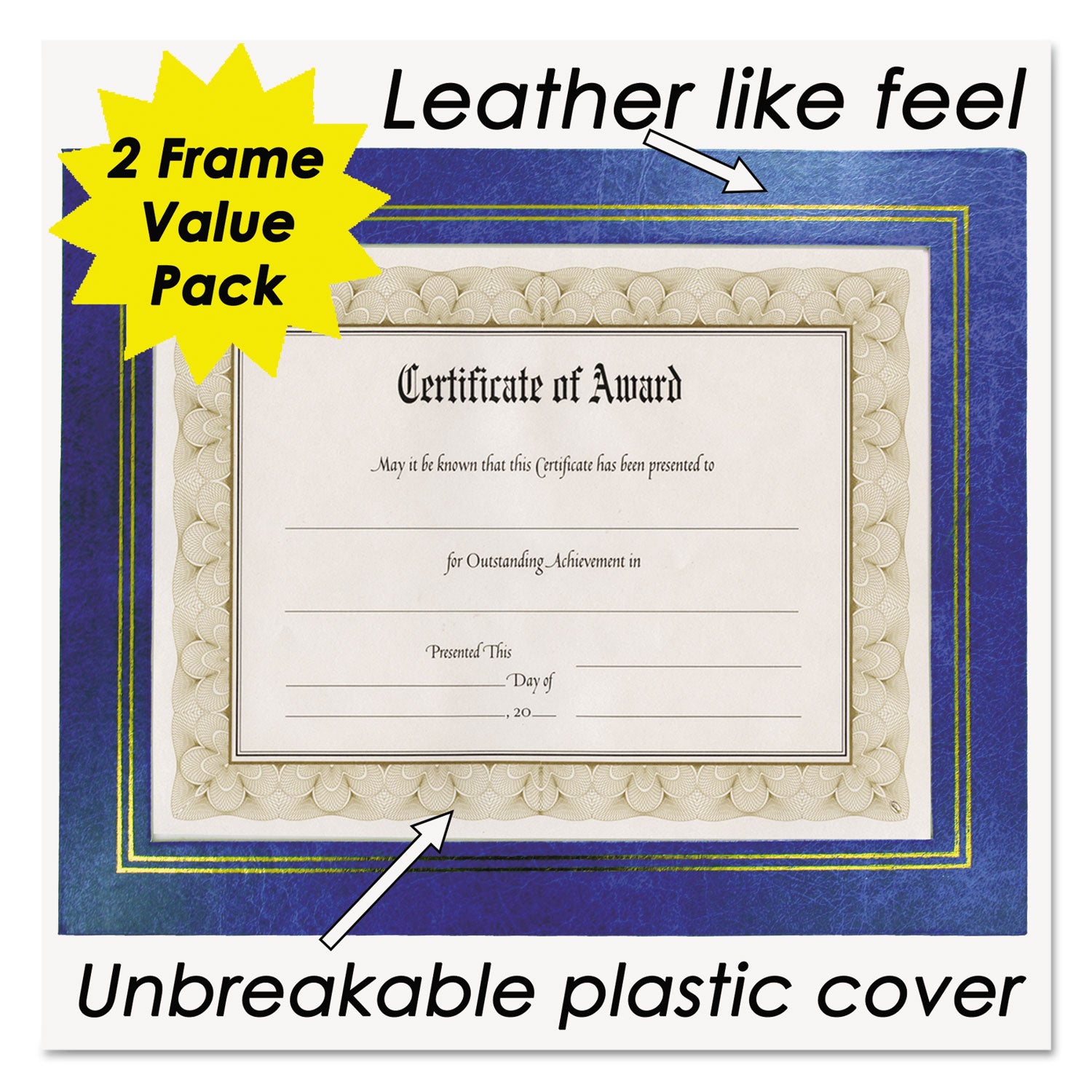 Leatherette Document Frame, 8.5 x 11, Blue, Pack of Two -