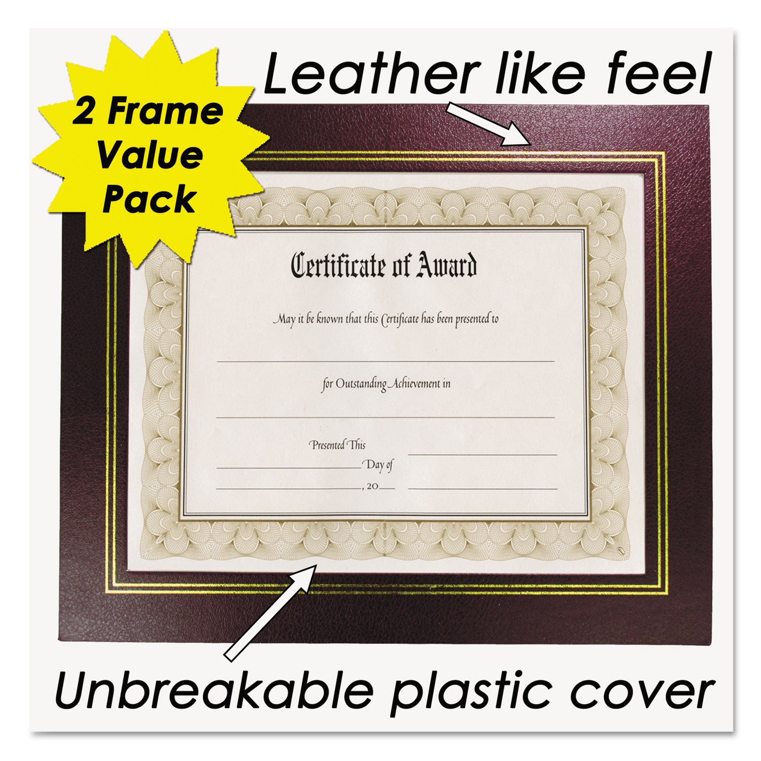 Leatherette Document Frame, 8.5 x 11, Burgundy, Pack of Two -
