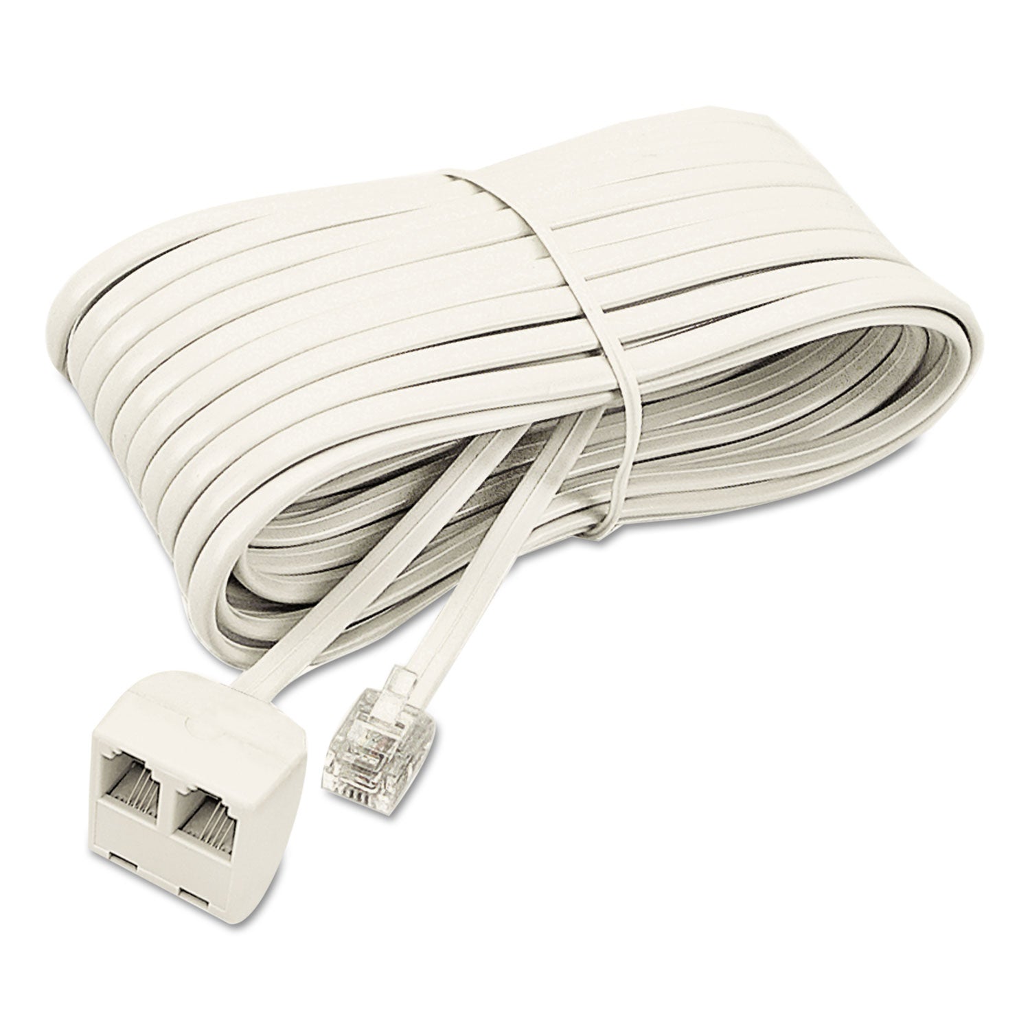 Telephone Extension Cord, Plug/Dual Jack, 25 ft, Ivory -