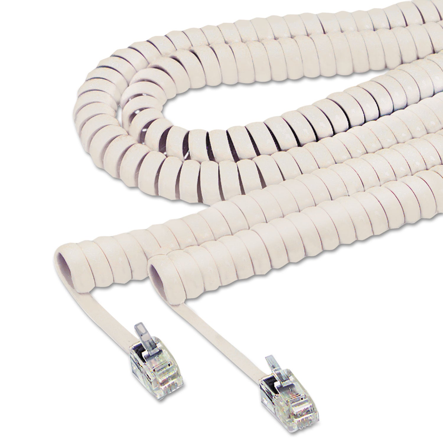 Coiled Phone Cord, Plug/Plug, 25 ft, Ivory -