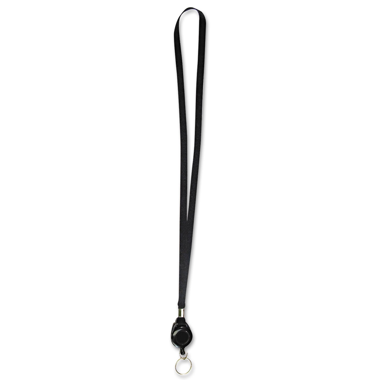 Lanyards with Retractable ID Reels, Metal Split Ring Fastener, 34" Long, Black, 12/Pack -