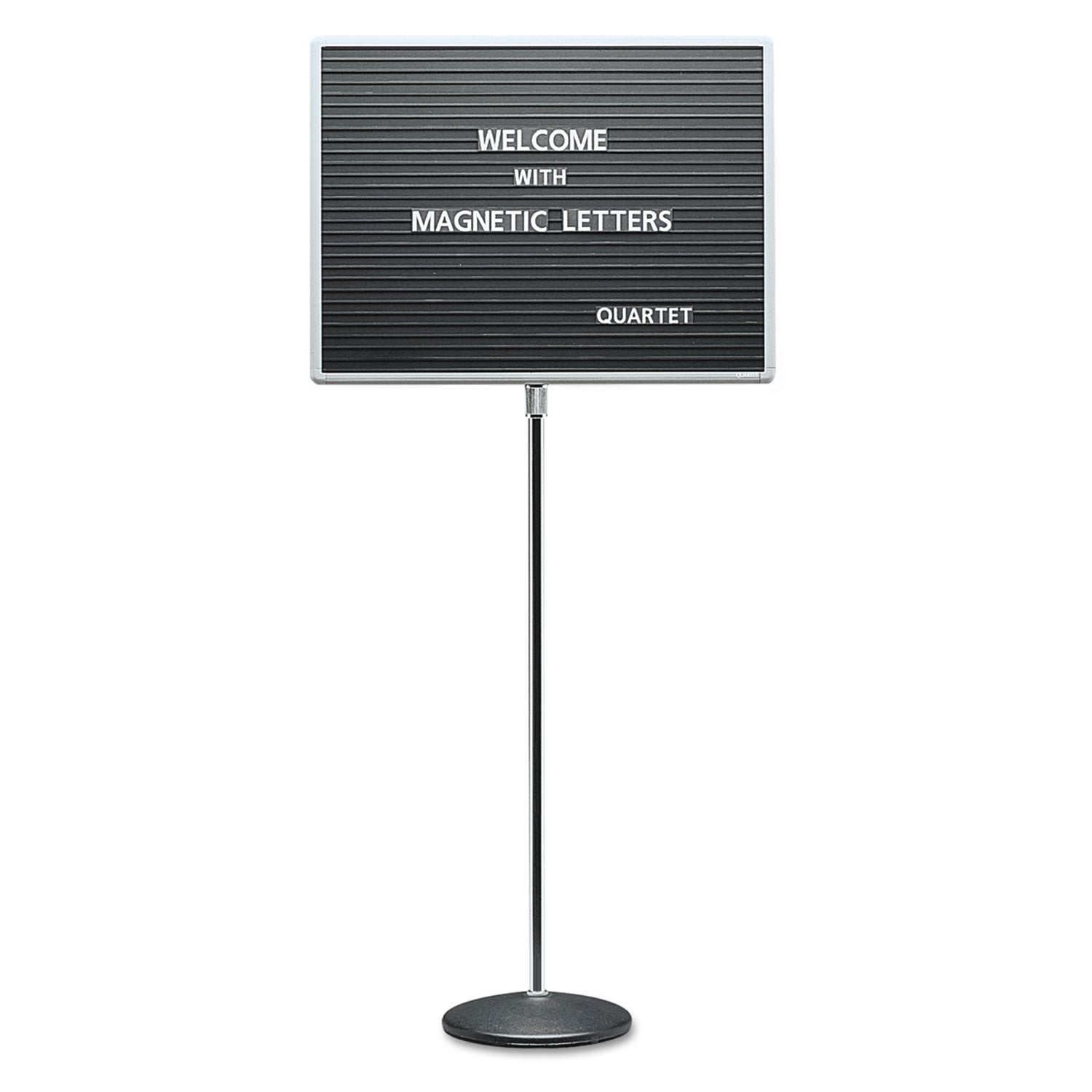 Adjustable Single-Pedestal Magnetic Letter Board, 24 x 18, Black Surface, Gray Aluminum Frame -