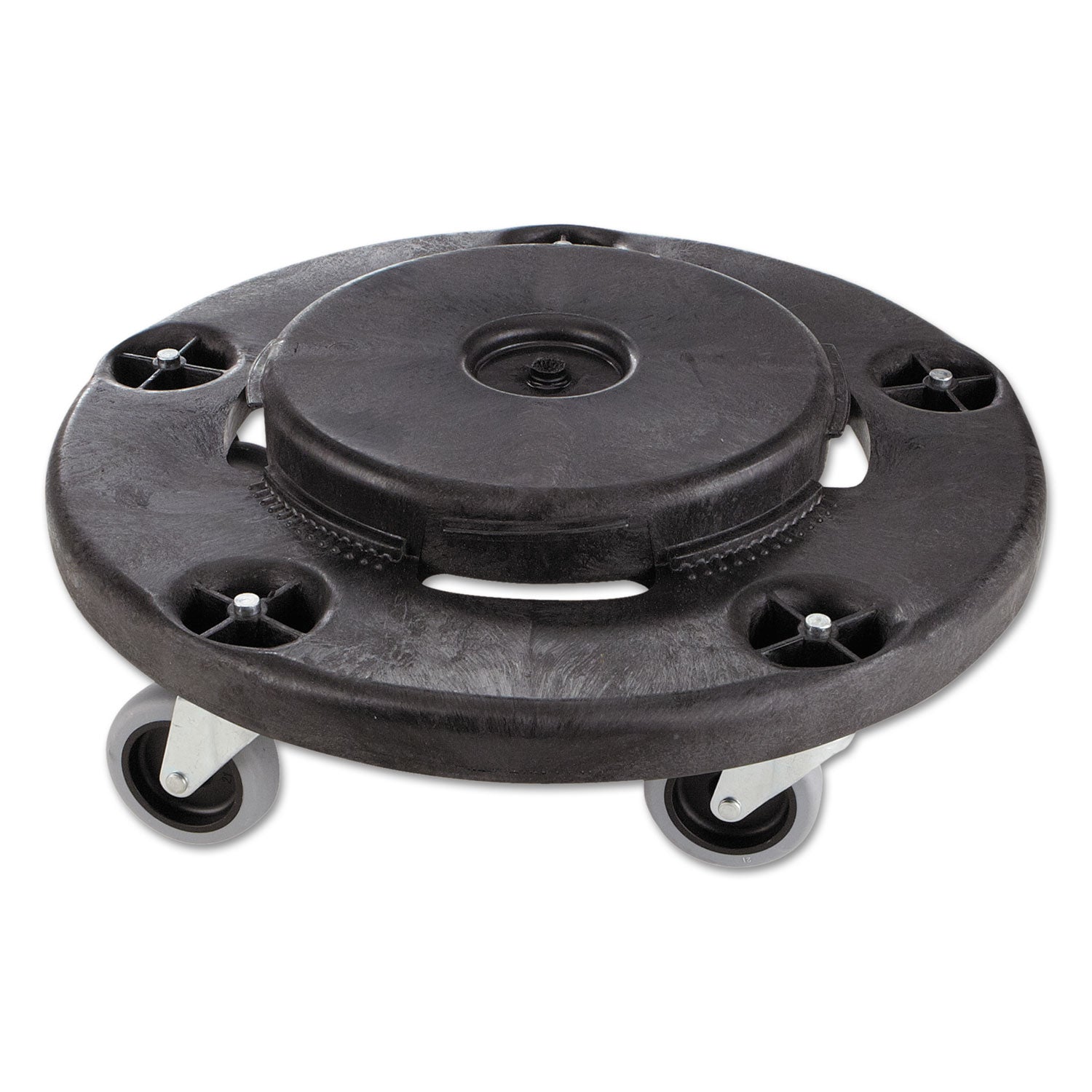 Brute Round Twist On/Off Dolly, 250 lb Capacity, 18" dia x 6.63"h, Fits 20 to 55 Gallon BRUTE Containers, Black -