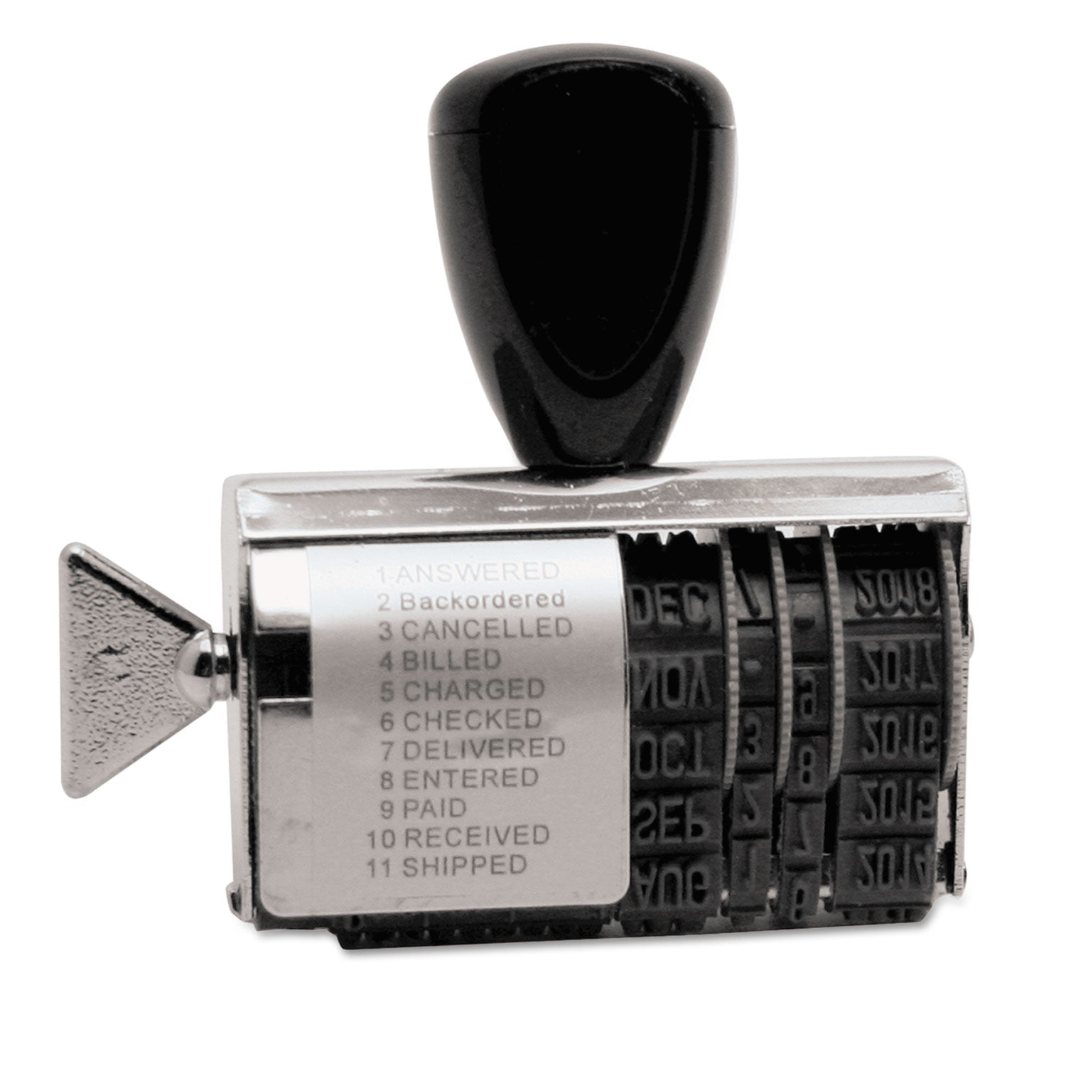 Rubber 11-Message Dial-A-Phrase Date Stamp, Conventional, 2" x 0.38 -