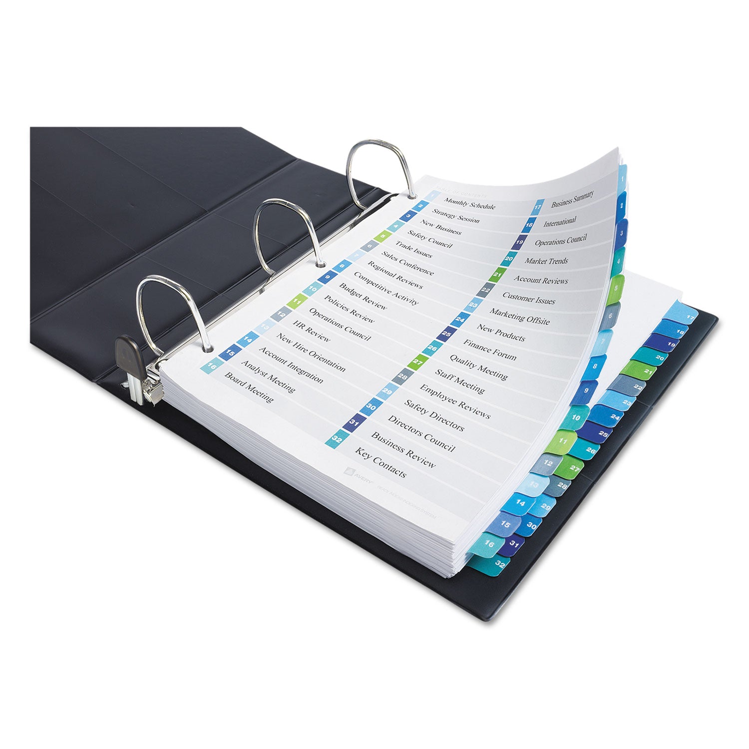Customizable TOC Ready Index Double Column Multicolor Tab Dividers, 32-Tab, 1 to 32, 11 x 8.5, White, 1 Set -