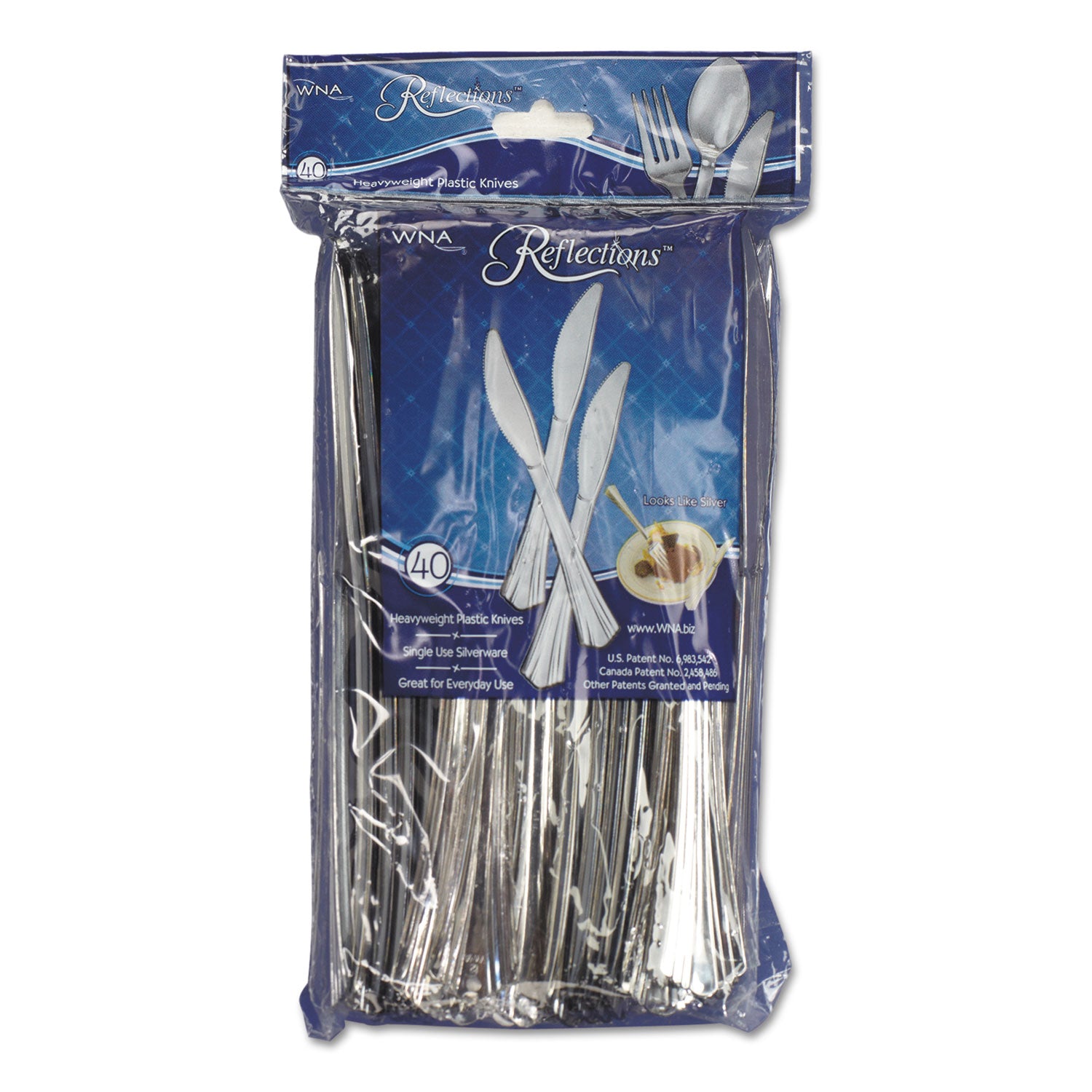 Reflections Heavyweight Plastic Utensils, Knife, Silver, 7 1/2", 40/Pack -