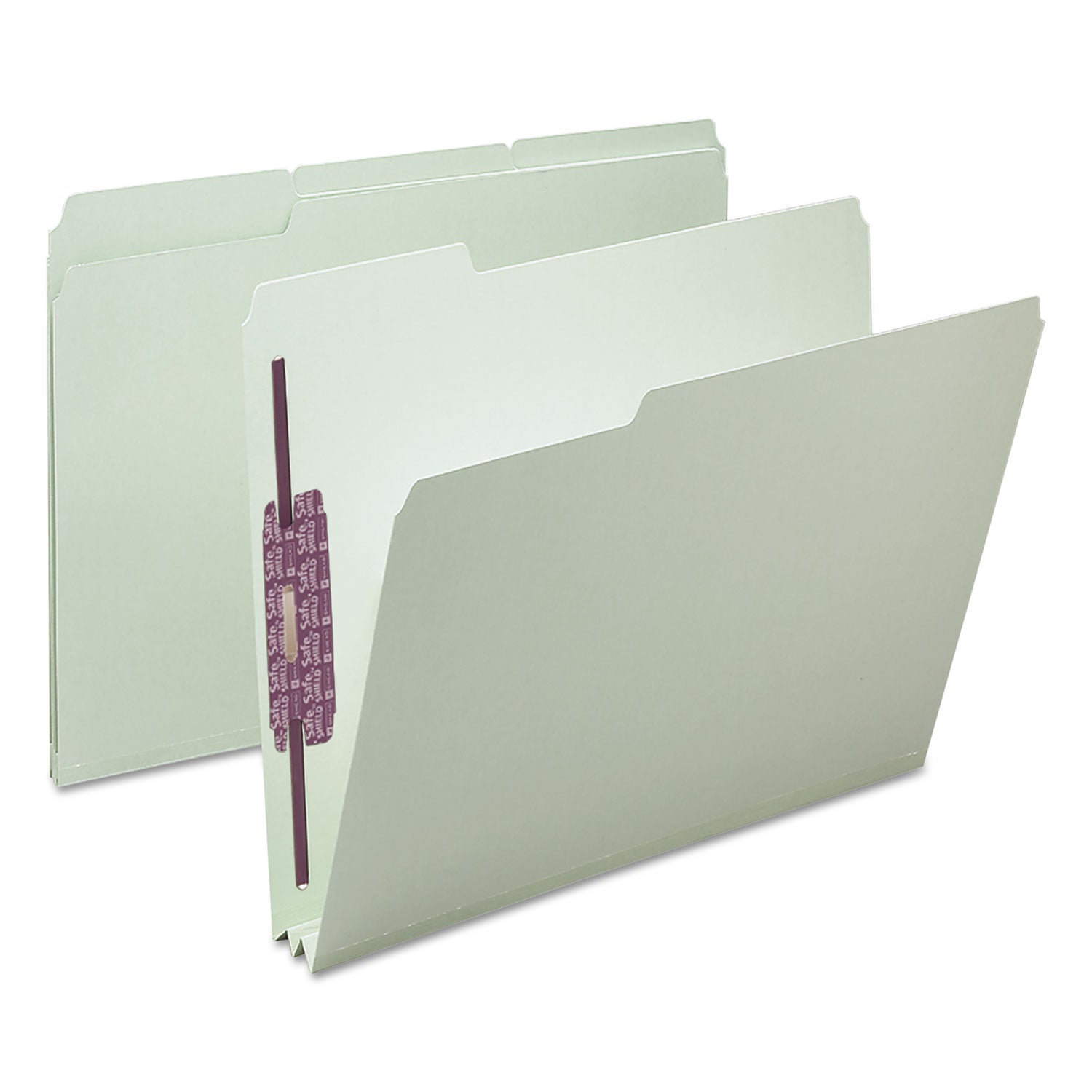 Recycled Pressboard Fastener Folders, 1/3-Cut Tabs, Two SafeSHIELD Fasteners, 2" Expansion, Letter Size, Gray-Green, 25/Box -