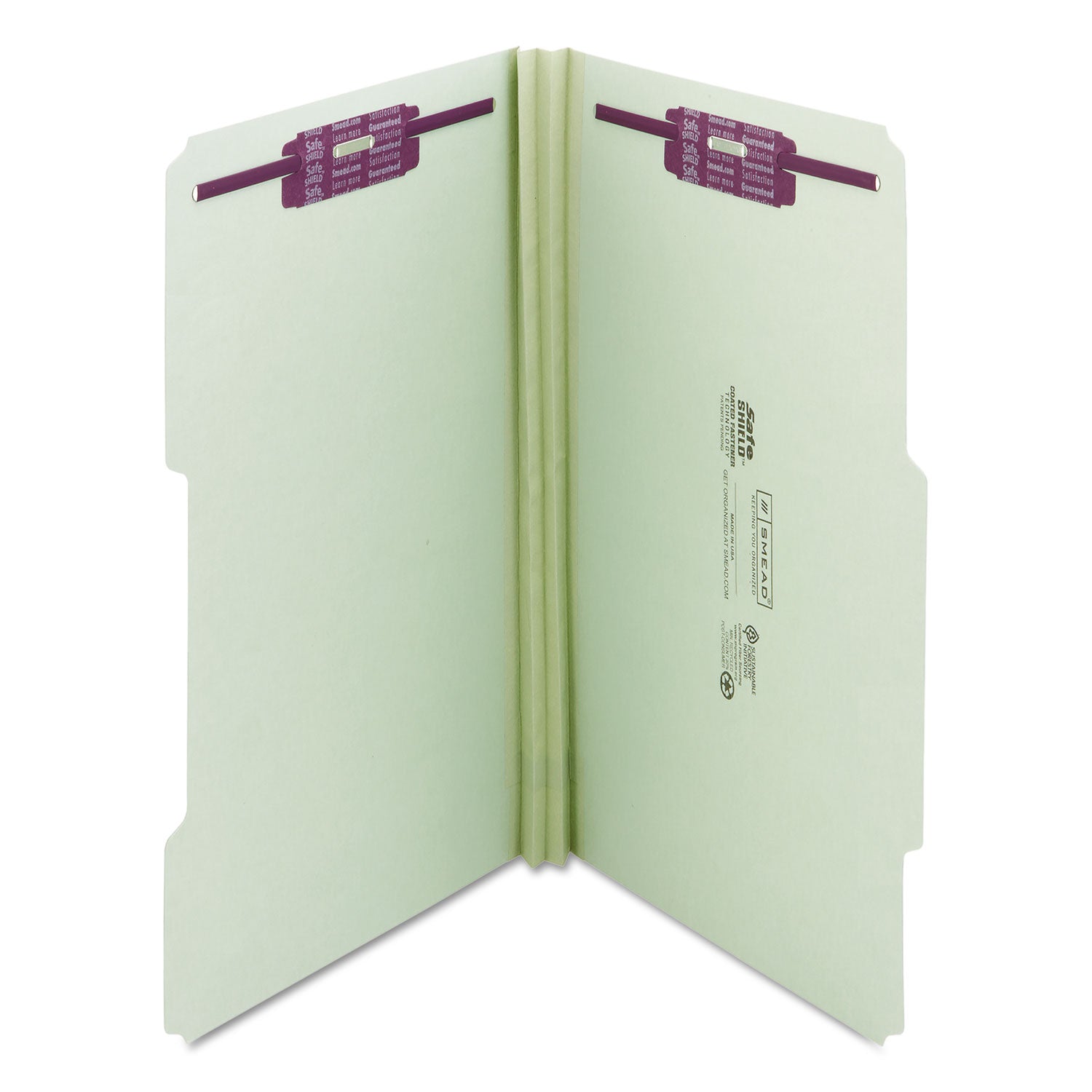 Recycled Pressboard Folders, Two SafeSHIELD Coated Fasteners, 2/5-Cut: R of C, 2" Expansion, Legal Size, Gray-Green, 25/Box -