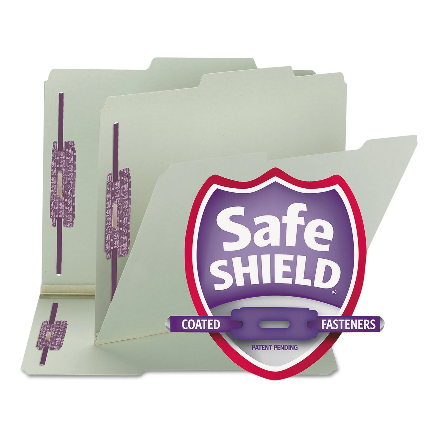 Recycled Pressboard Folders, Two SafeSHIELD Coated Fasteners, 2/5-Cut: R of C, 1" Expansion, Letter Size, Gray-Green, 25/Box -