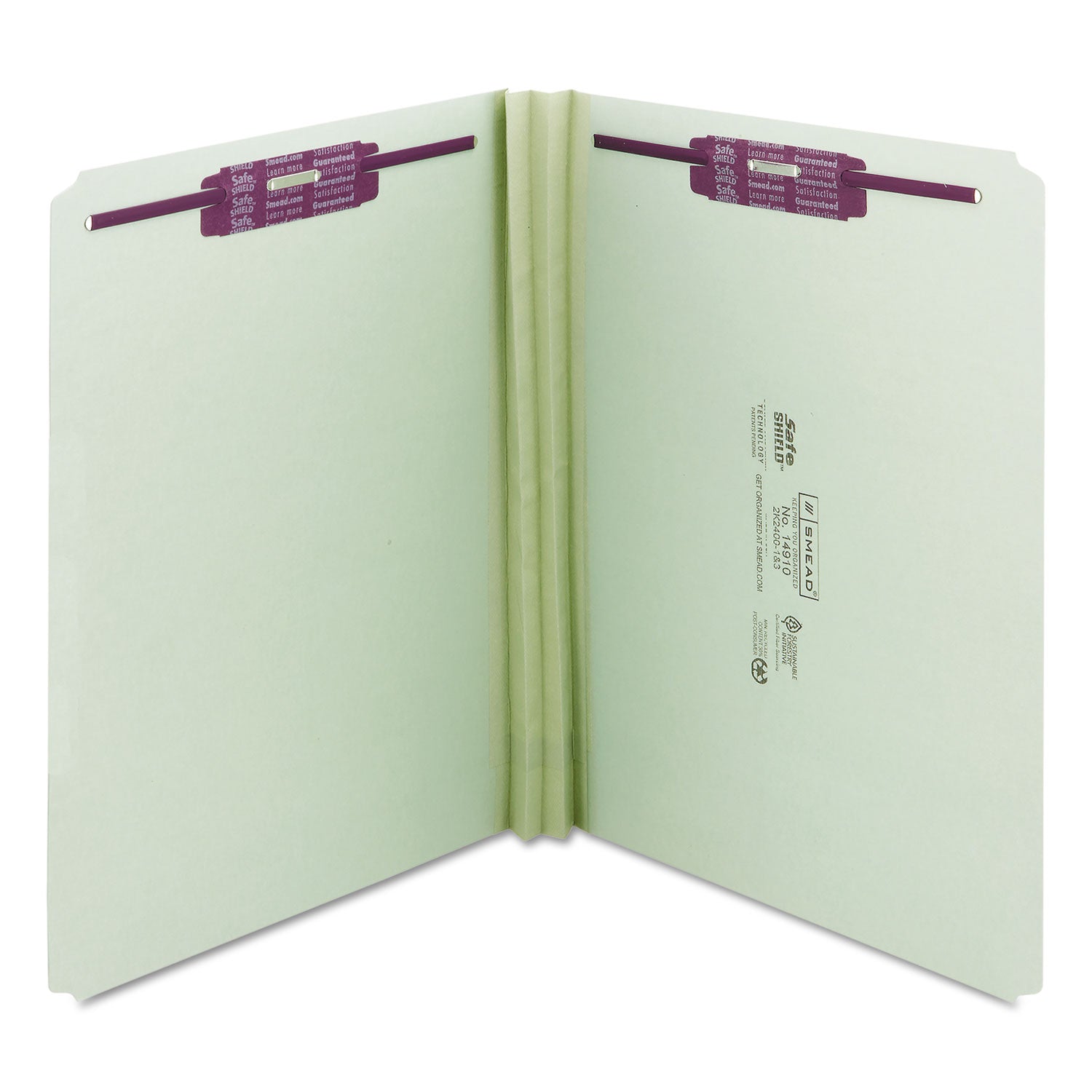 Recycled Pressboard Fastener Folders, Straight Tabs, Two SafeSHIELD Fasteners, 2" Expansion, Letter Size, Gray-Green, 25/Box -