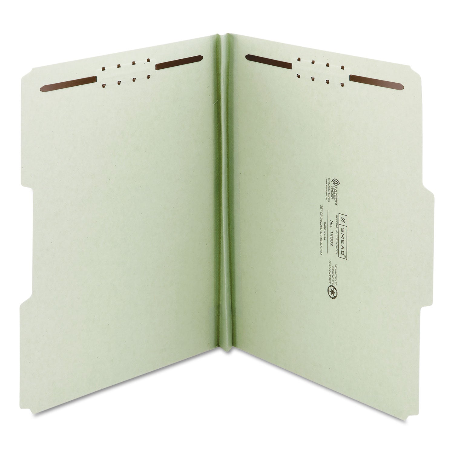Recycled Pressboard Fastener Folders, 1" Expansion, 2 Fasteners, Letter Size, Gray-Green Exterior, 25/Box -