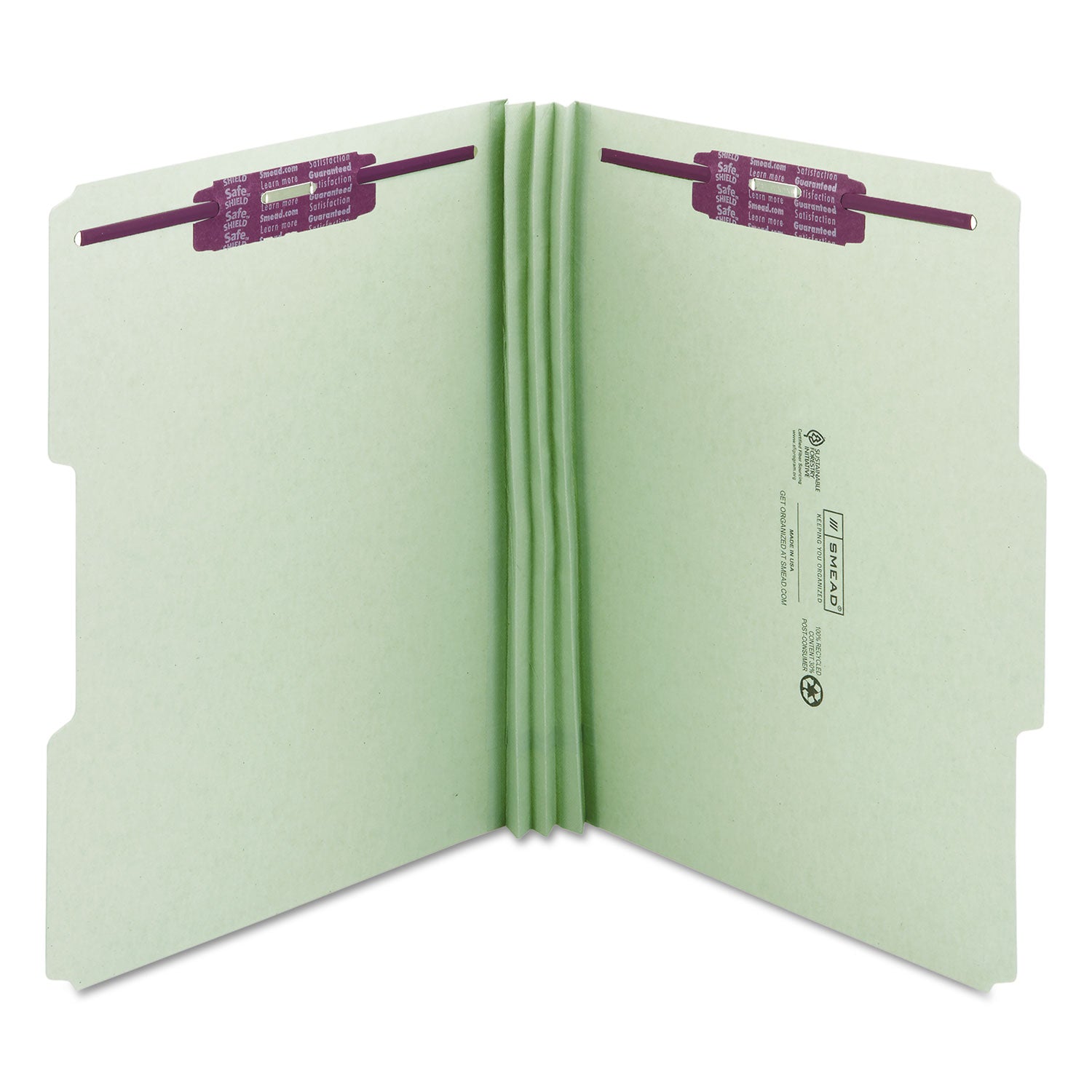 Recycled Pressboard Fastener Folders, 1/3-Cut Tabs, Two SafeSHIELD Fasteners, 3" Expansion, Letter Size, Gray-Green, 25/Box -