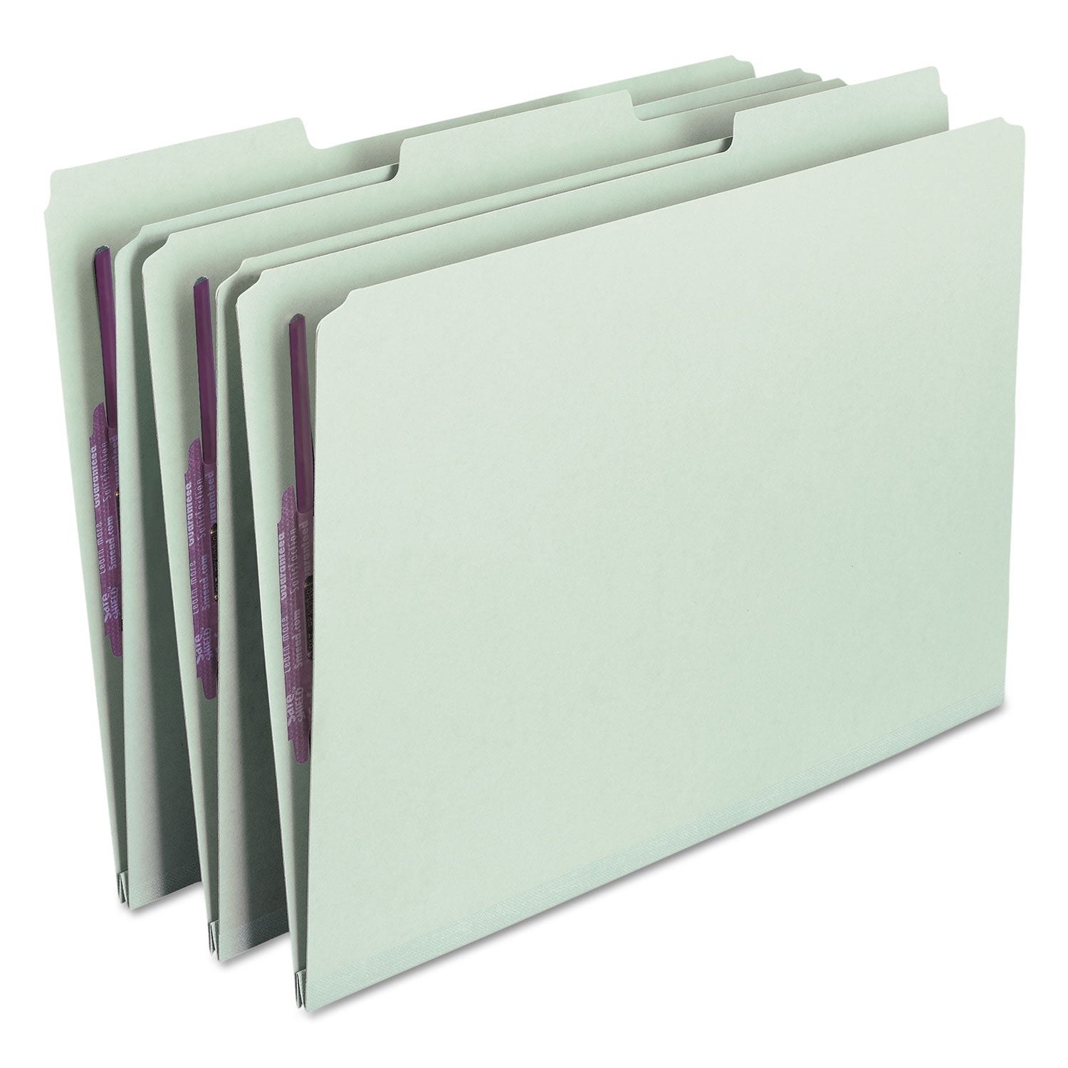 Recycled Pressboard Fastener Folders, 1/3-Cut Tabs, Two SafeSHIELD Fasteners, 1" Expansion, Legal Size, Gray-Green, 25/Box -