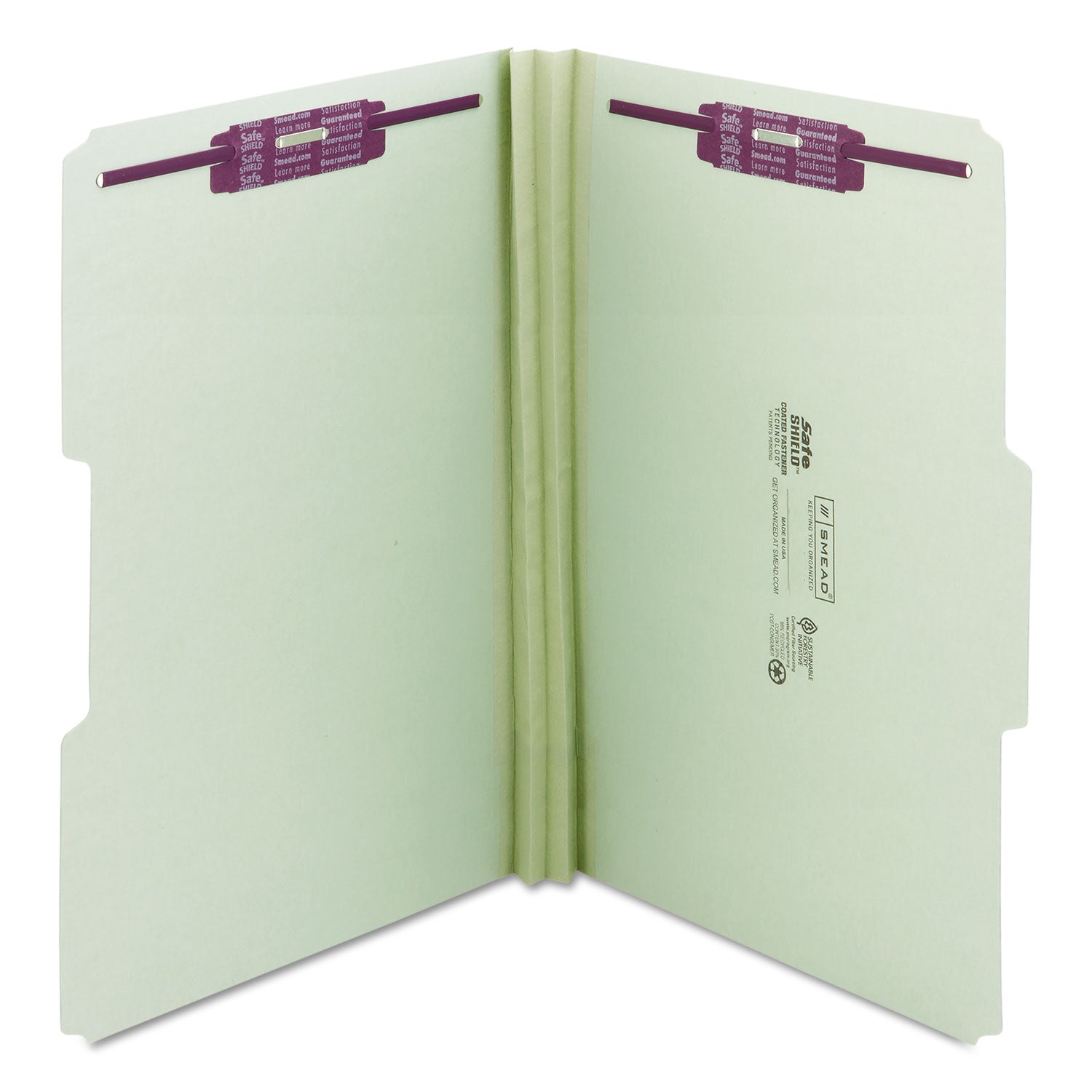 Recycled Pressboard Fastener Folders, 1/3-Cut Tabs, Two SafeSHIELD Fasteners, 2" Expansion, Legal Size, Gray-Green, 25/Box -