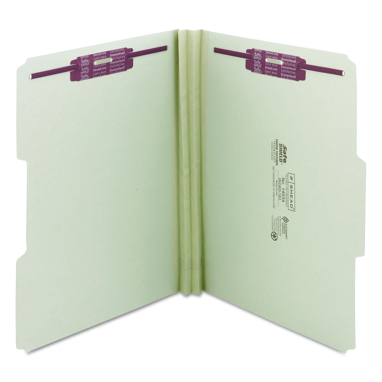 Recycled Pressboard Fastener Folders, 1/3-Cut Tabs, Two SafeSHIELD Fasteners, 2" Expansion, Letter Size, Gray-Green, 25/Box -