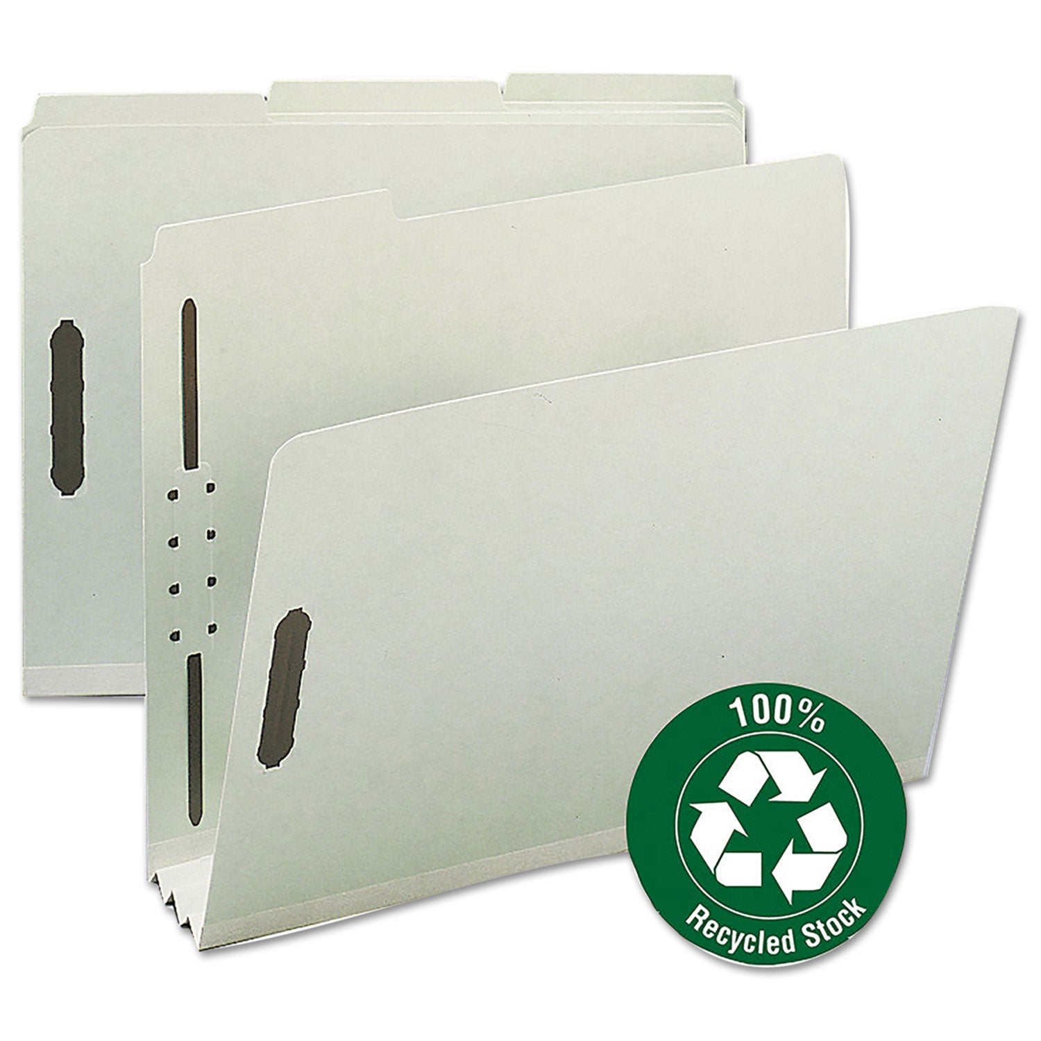Recycled Pressboard Fastener Folders, 3" Expansion, 2 Fasteners, Letter Size, Gray-Green Exterior, 25/Box -